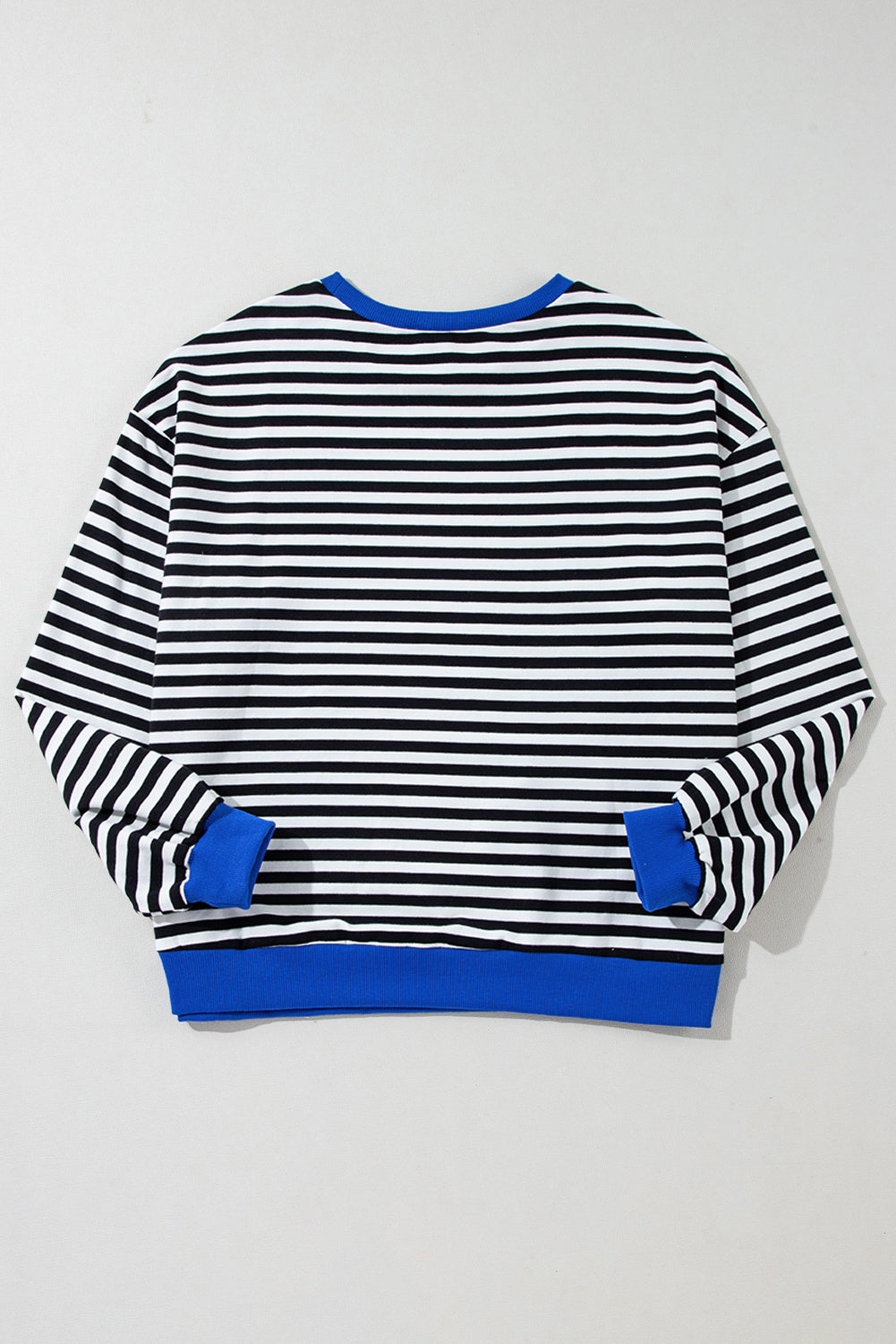 Sky Blue Stripe Oversized Contrast Trim Pullover Sweatshirt-Tops/Sweatshirts & Hoodies-[Adult]-[Female]-2022 Online Blue Zone Planet