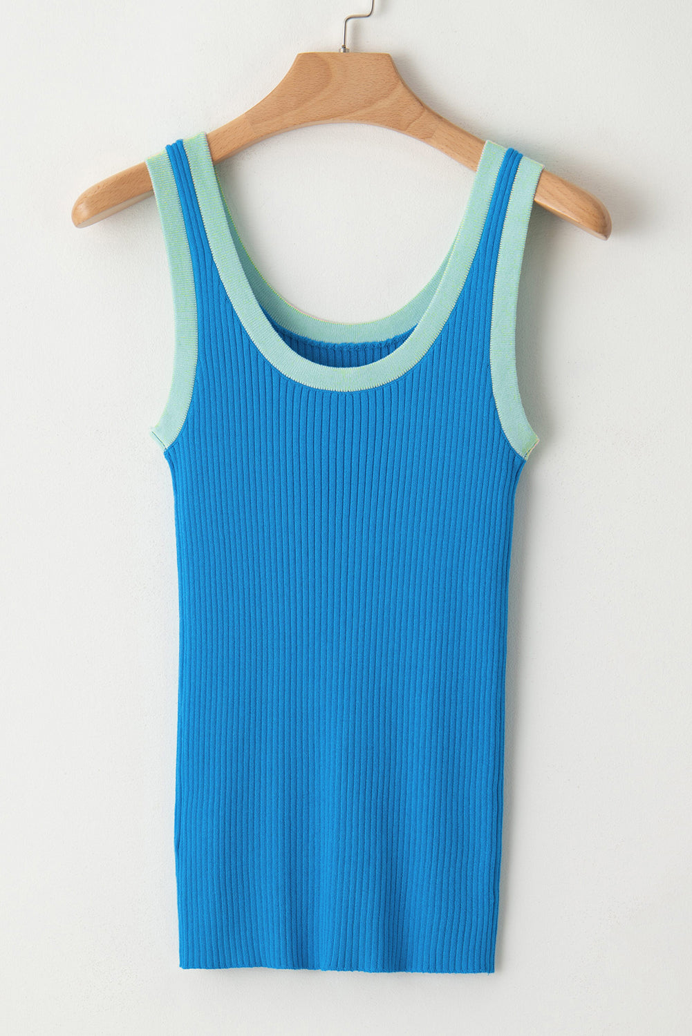 Fiery Red Colorblock Edge Ribbed Knit U Neck Tank Top-Tops/Tank Tops-[Adult]-[Female]-2022 Online Blue Zone Planet