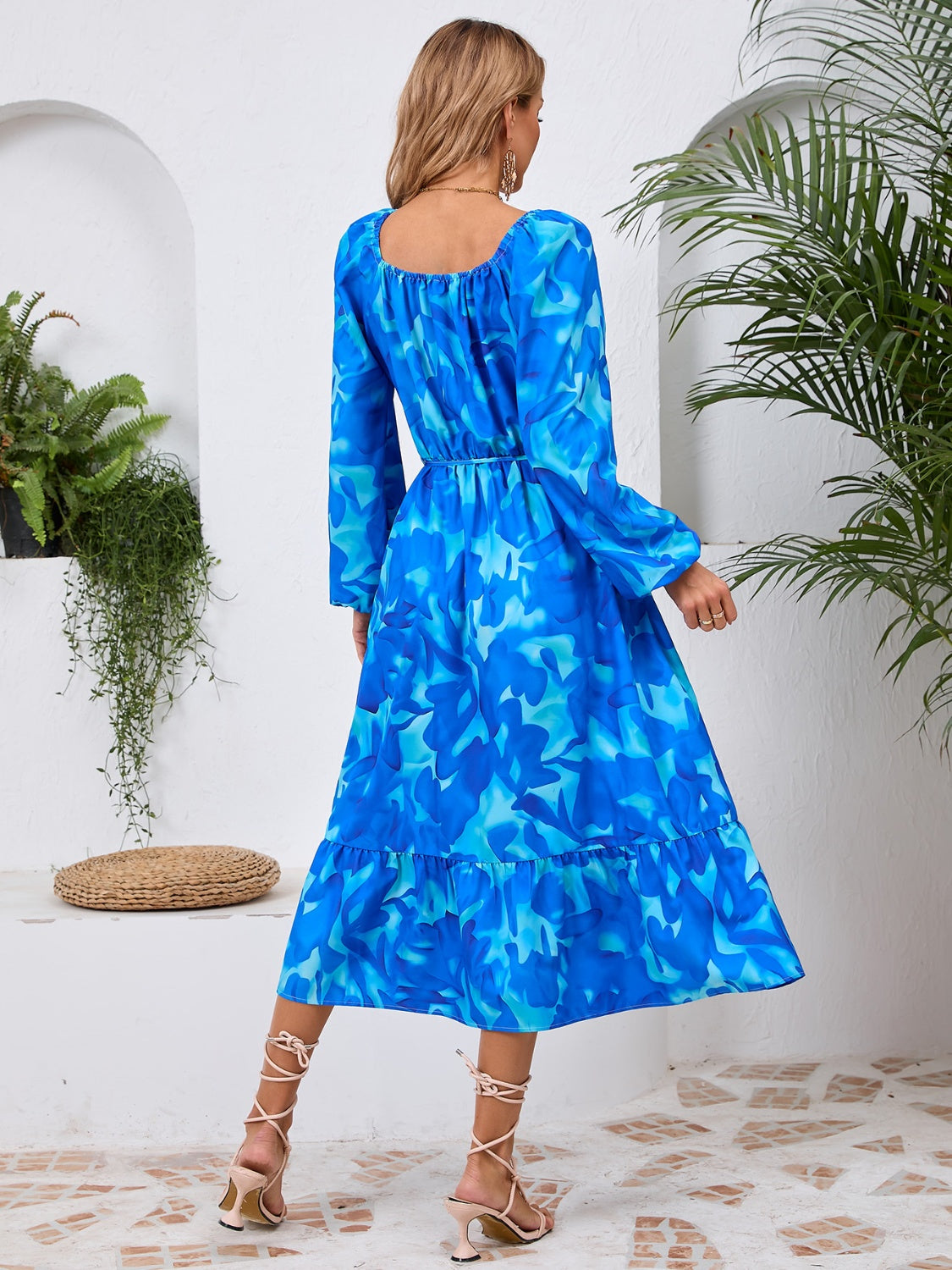 Printed Long Sleeve Midi Dress-TOPS / DRESSES-[Adult]-[Female]-2022 Online Blue Zone Planet