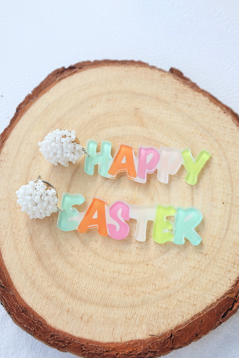 Pink Colorful HAPPY EASTER Drop Earrings-Accessories/Jewelry-[Adult]-[Female]-2022 Online Blue Zone Planet