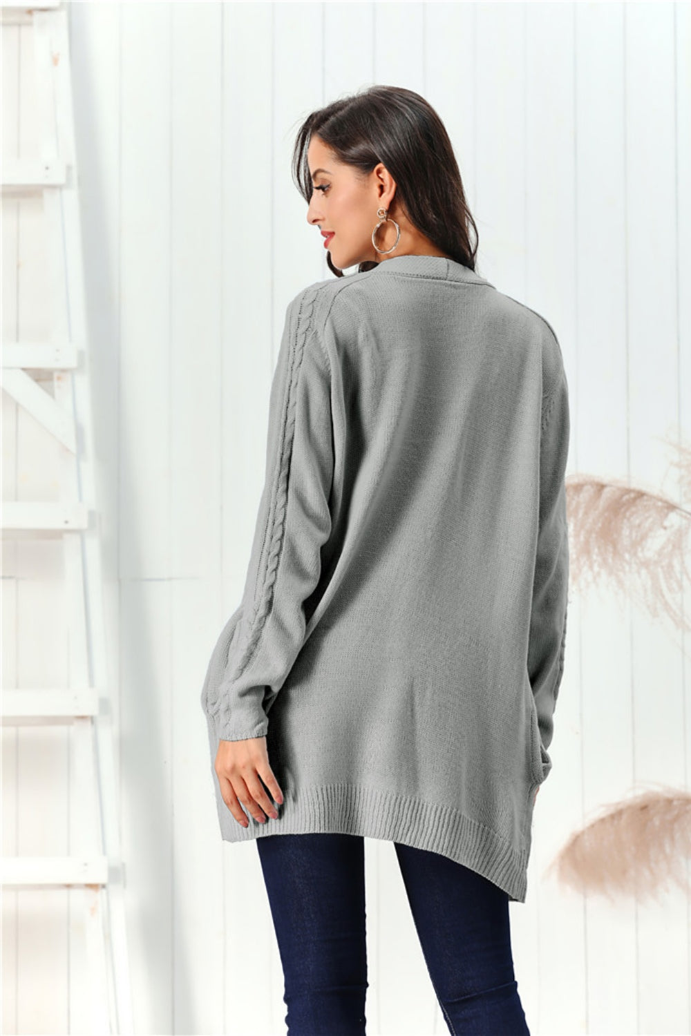 Cable-Knit Open Front Long Sleeve Cardigan-NEW ARRIVALS-[Adult]-[Female]-2022 Online Blue Zone Planet