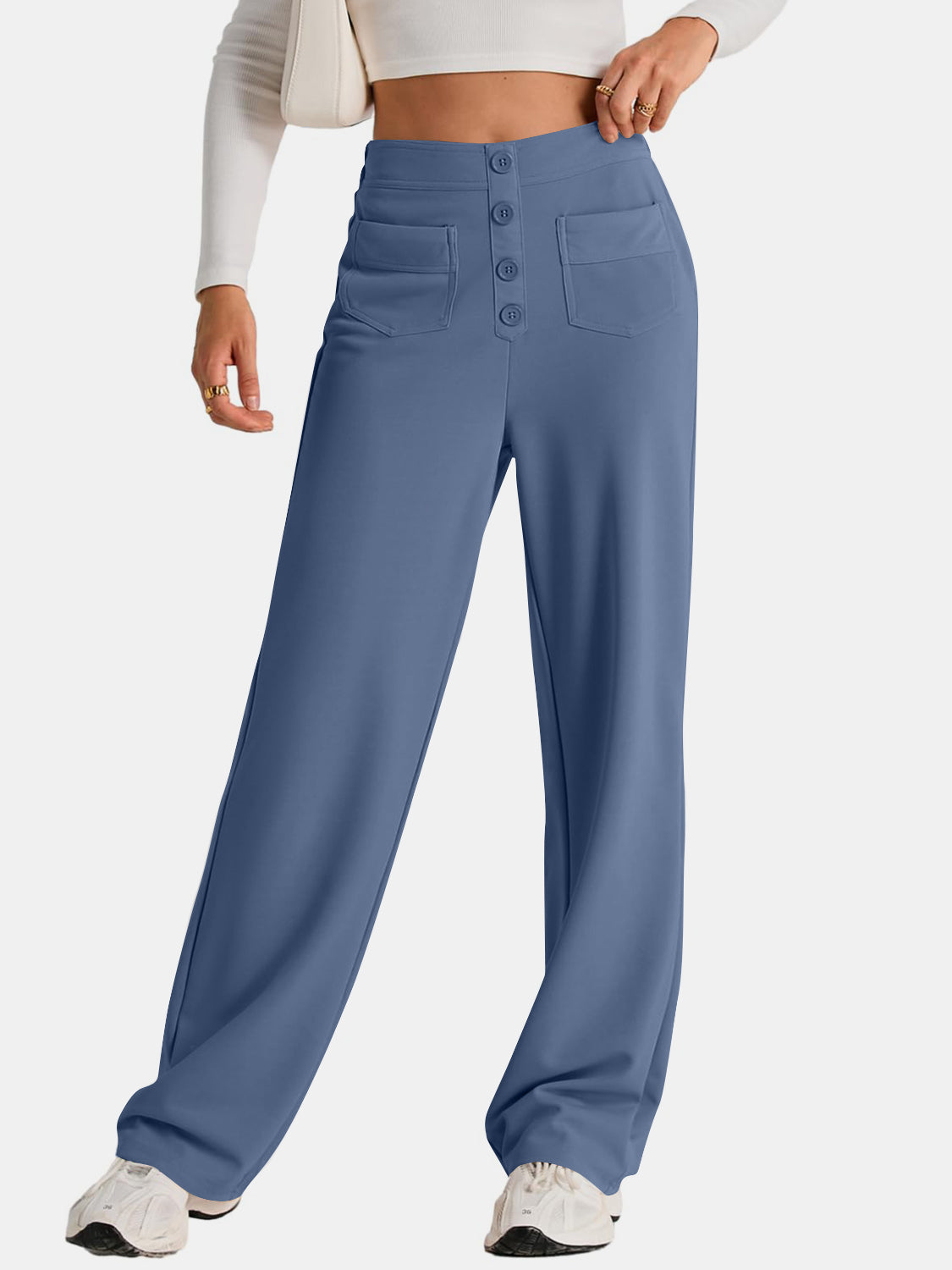 Blue Zone Planet | High Waist Wide Leg Pants-BOTTOMS SIZES SMALL MEDIUM LARGE-[Adult]-[Female]-2022 Online Blue Zone Planet