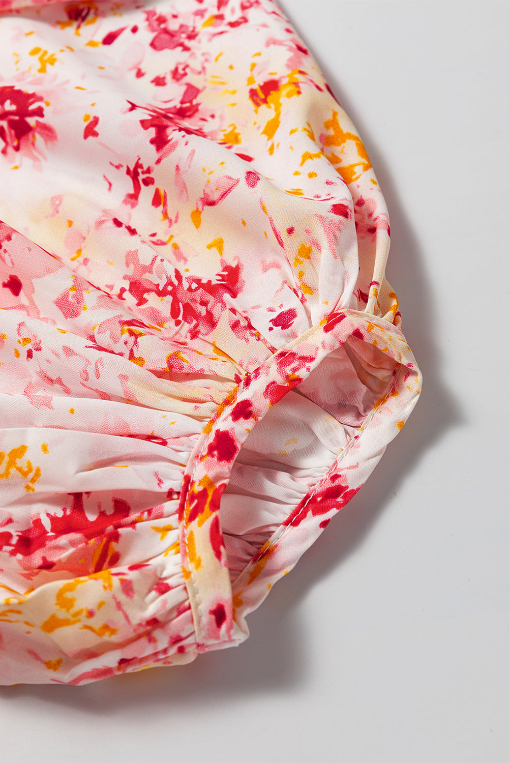 Pink Ditsy Floral Bubble Sleeve V Neck Blouse-Tops/Blouses & Shirts-[Adult]-[Female]-2022 Online Blue Zone Planet