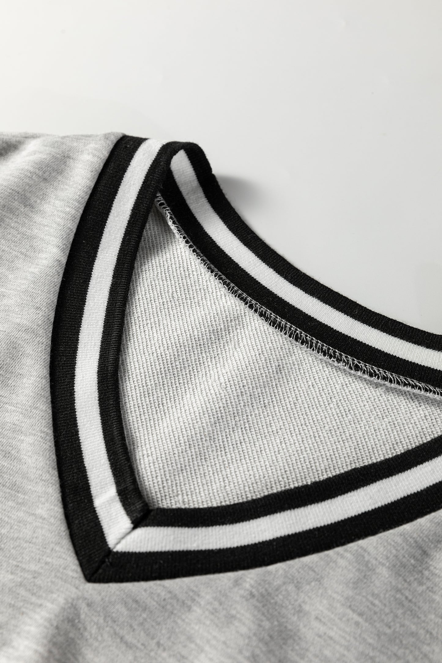 Light Grey Striped Trim V Neck Long Sleeve Preppy T Shirt Dress-TOPS / DRESSES-[Adult]-[Female]-2022 Online Blue Zone Planet