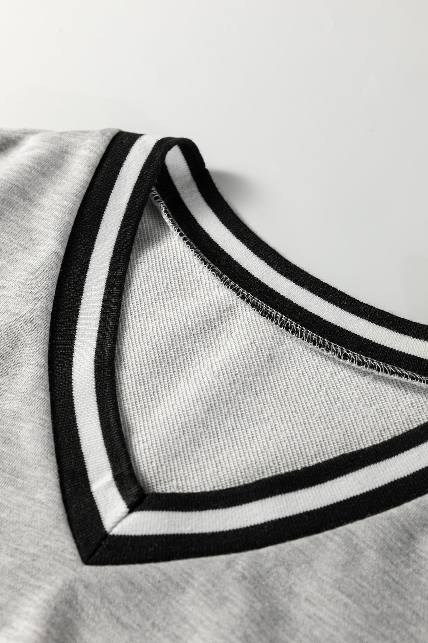 Light Grey Striped Trim V Neck Long Sleeve Preppy T Shirt Dress-TOPS / DRESSES-[Adult]-[Female]-2022 Online Blue Zone Planet