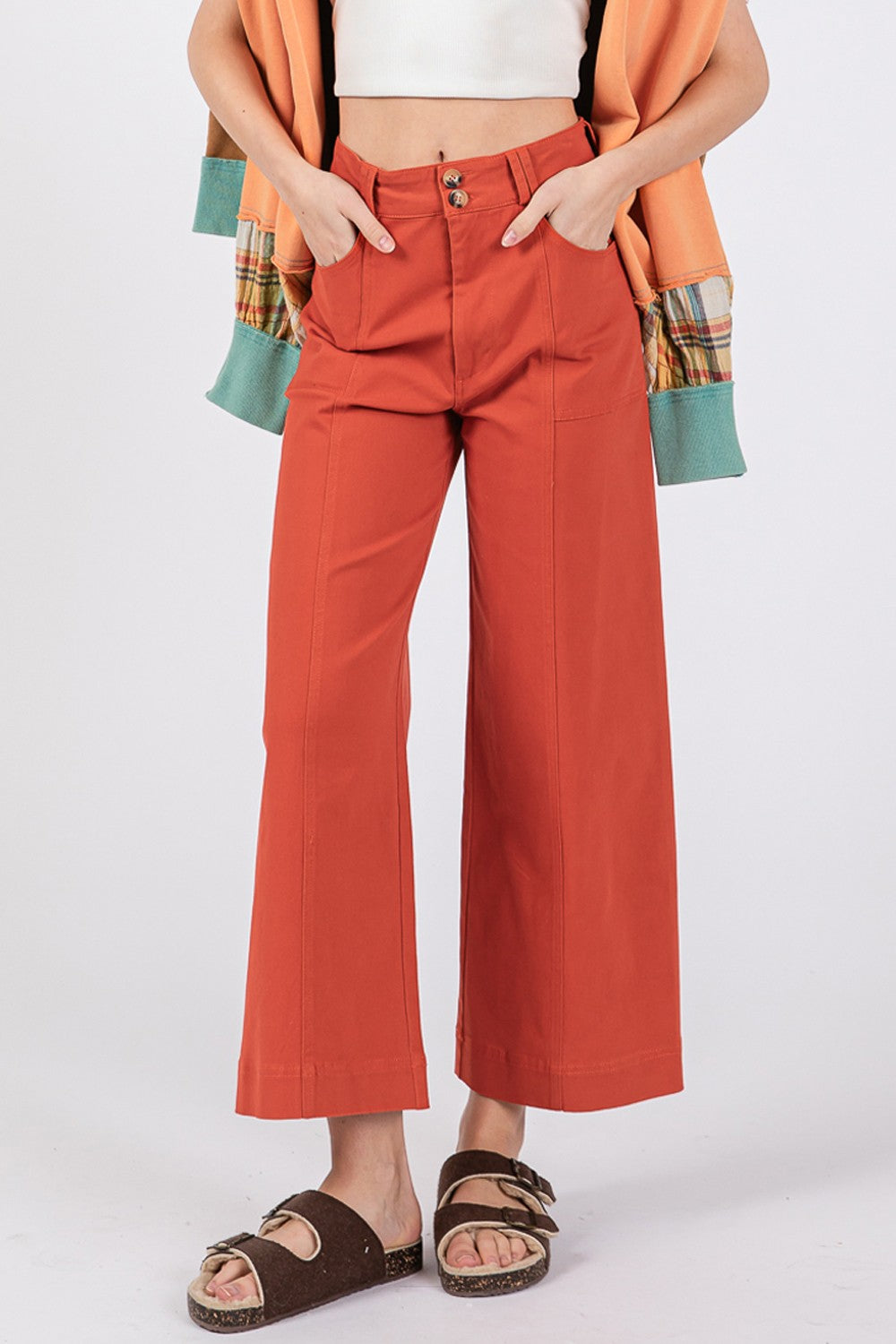 SAGE + FIG Wide Leg Cropped Pants-BOTTOMS SIZES SMALL MEDIUM LARGE-[Adult]-[Female]-2022 Online Blue Zone Planet