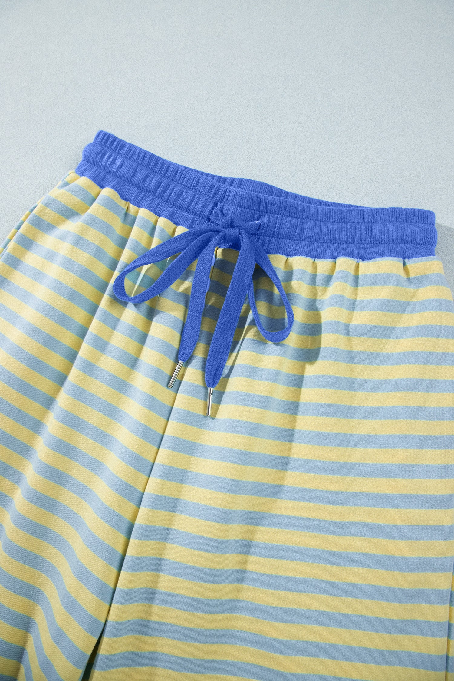 Pink Stripe Colorblock Trim Crew Neck Loose Tee Drawstring Elastic Waist 2pcs Pant Set-Two Piece Sets/Pant Sets-[Adult]-[Female]-2022 Online Blue Zone Planet