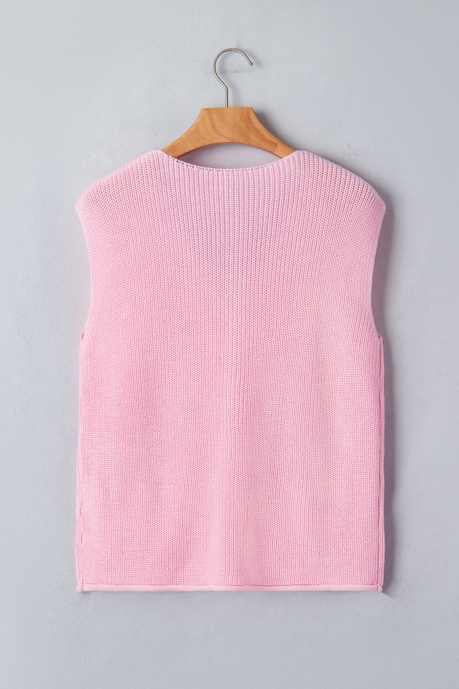 Pink Solid Color Knit V Neck Button Front Sweater Vest-TOPS / DRESSES-[Adult]-[Female]-2022 Online Blue Zone Planet