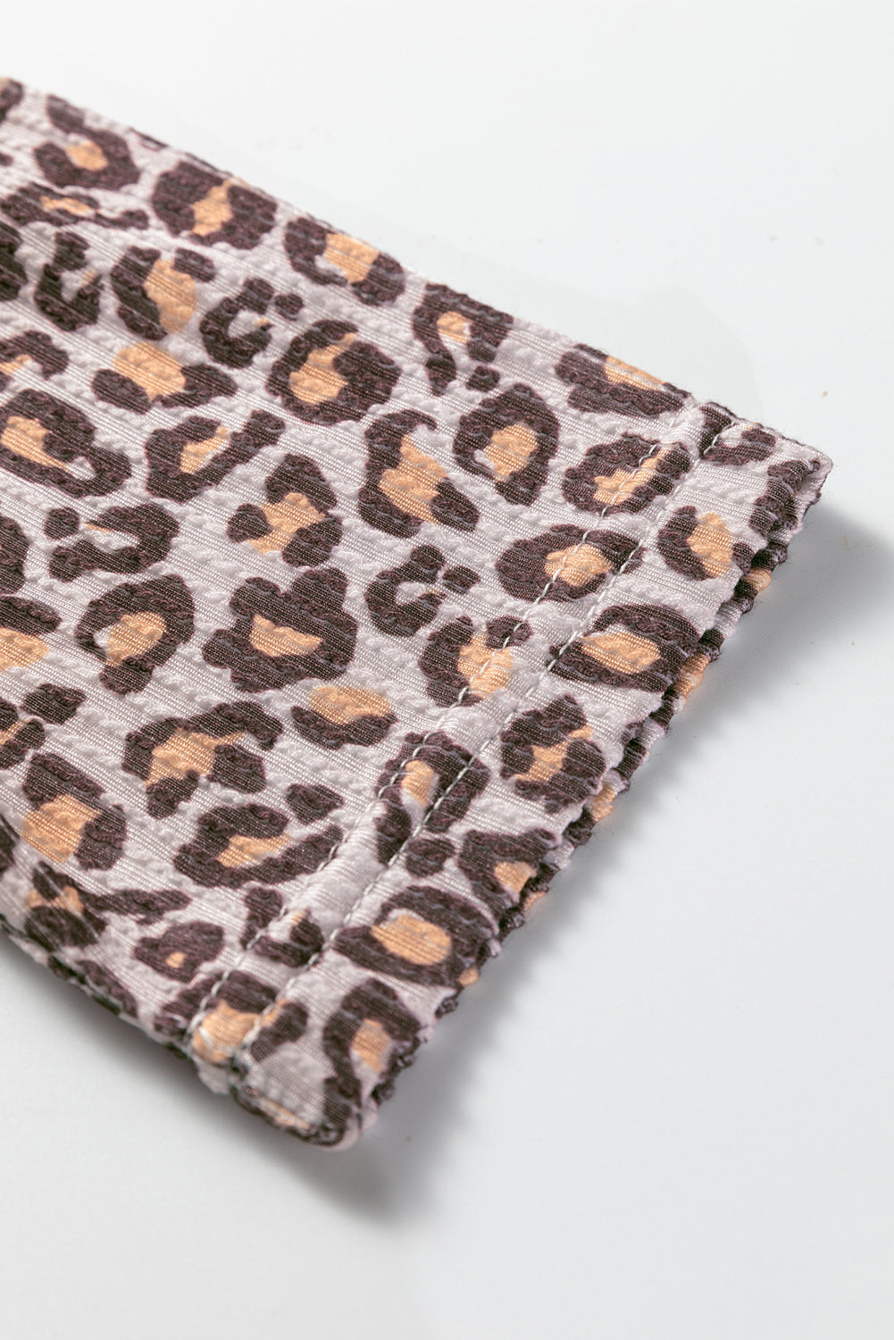 Khaki Leopard Ribbed Long Sleeve Top Drawstring Shorts 2pcs Outfit-Two Piece Sets/Short Sets-[Adult]-[Female]-2022 Online Blue Zone Planet