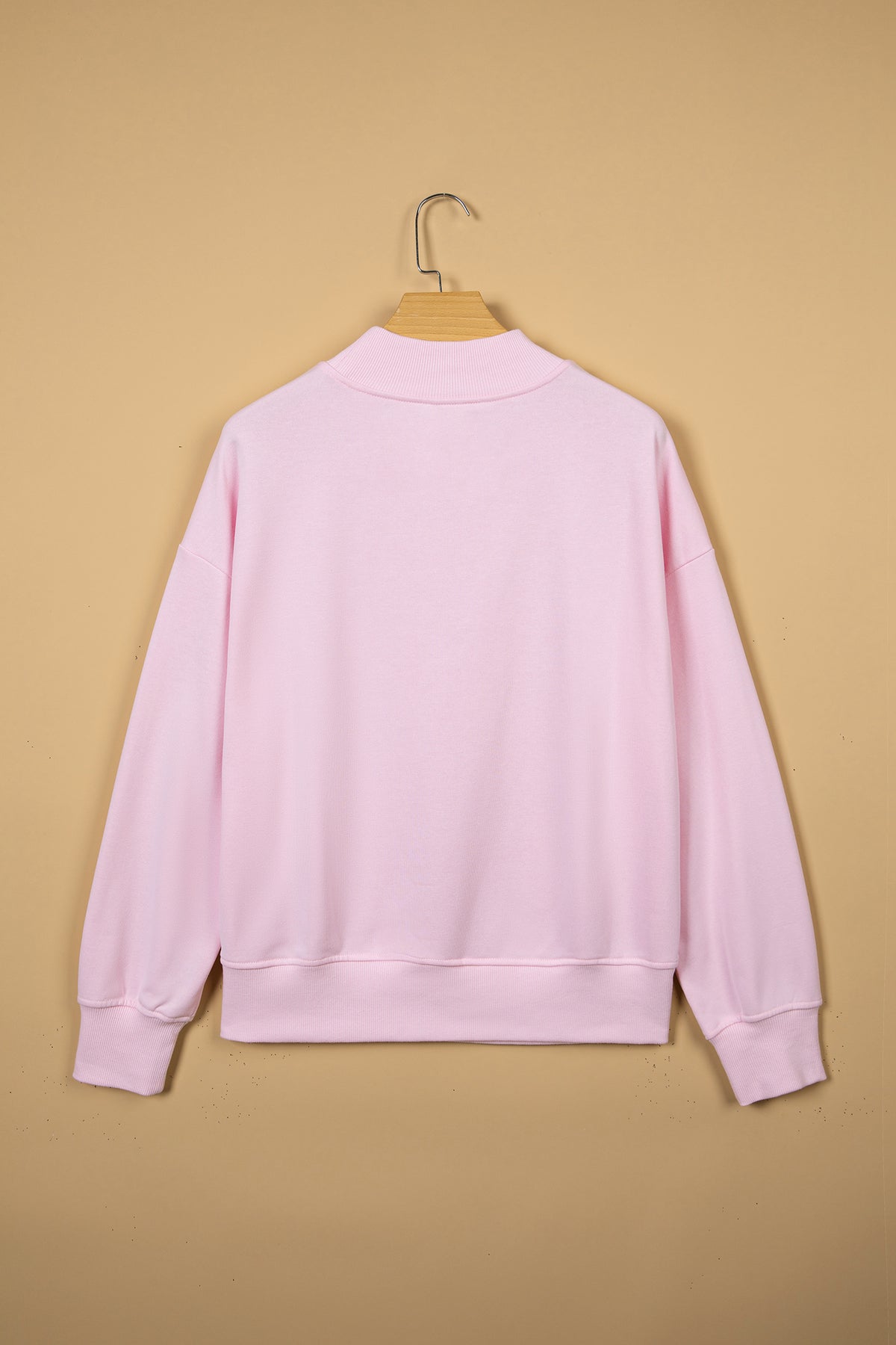 Pink Stay Salty Embroidered Long Sleeve Stand Neck Shift Pullover Sweatshirt-Tops/Sweatshirts & Hoodies-[Adult]-[Female]-2022 Online Blue Zone Planet