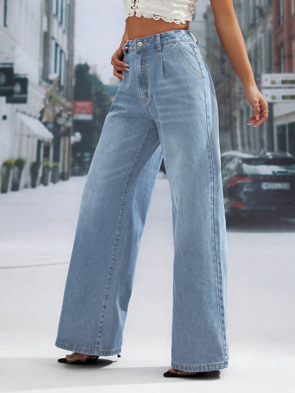 Blue Zone Planet | Wide Leg Jeans with Pockets-TOPS / DRESSES-[Adult]-[Female]-2022 Online Blue Zone Planet