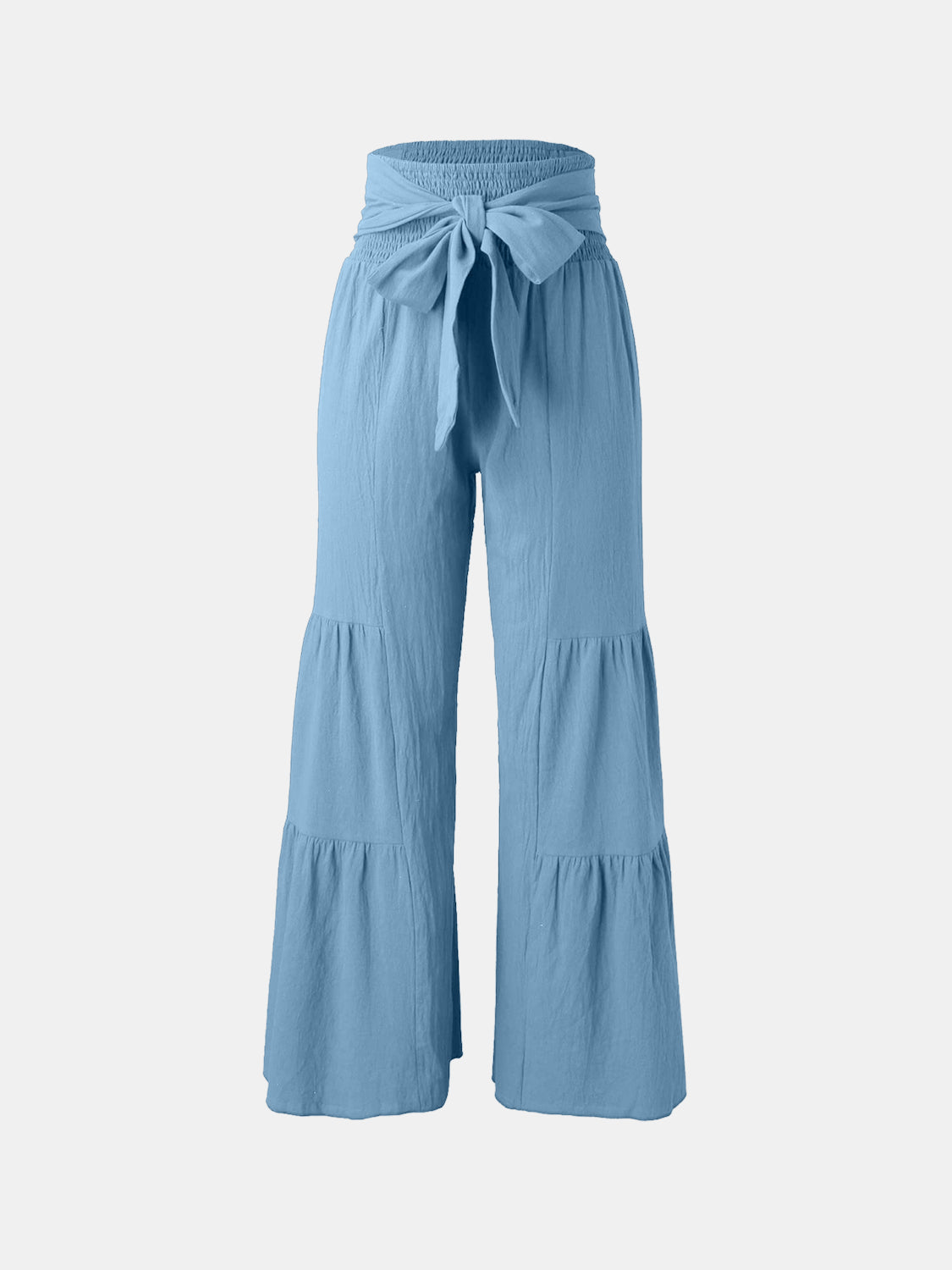 Blue Zone Planet | Tied Ruched Wide Leg Pants-BOTTOMS SIZES SMALL MEDIUM LARGE-[Adult]-[Female]-Sky Blue-S-2022 Online Blue Zone Planet