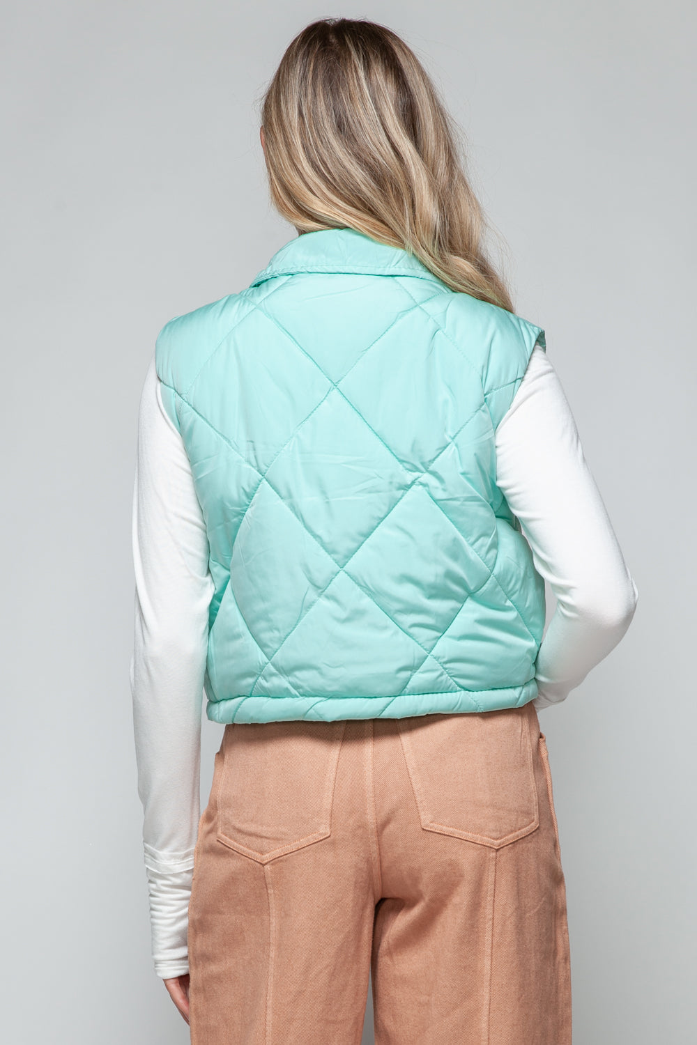 Snobbish Snap Down Quilted Crop Vest-TOPS / DRESSES-[Adult]-[Female]-2022 Online Blue Zone Planet