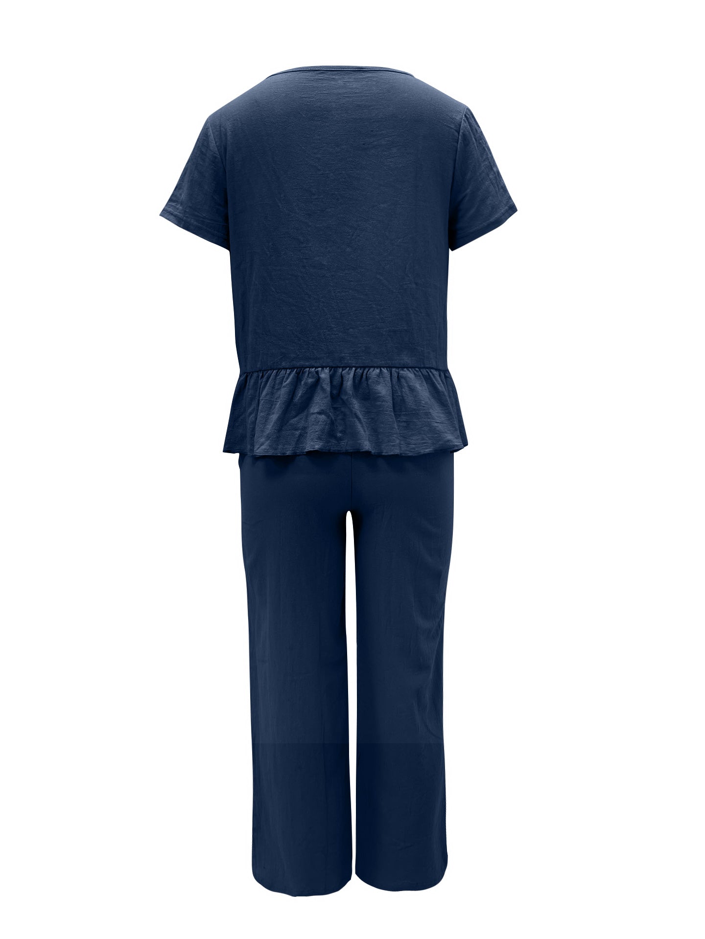 Blue Zone Planet | Peplum Round Neck Short Sleeve Top and Pants Set-TOPS / DRESSES-[Adult]-[Female]-2022 Online Blue Zone Planet