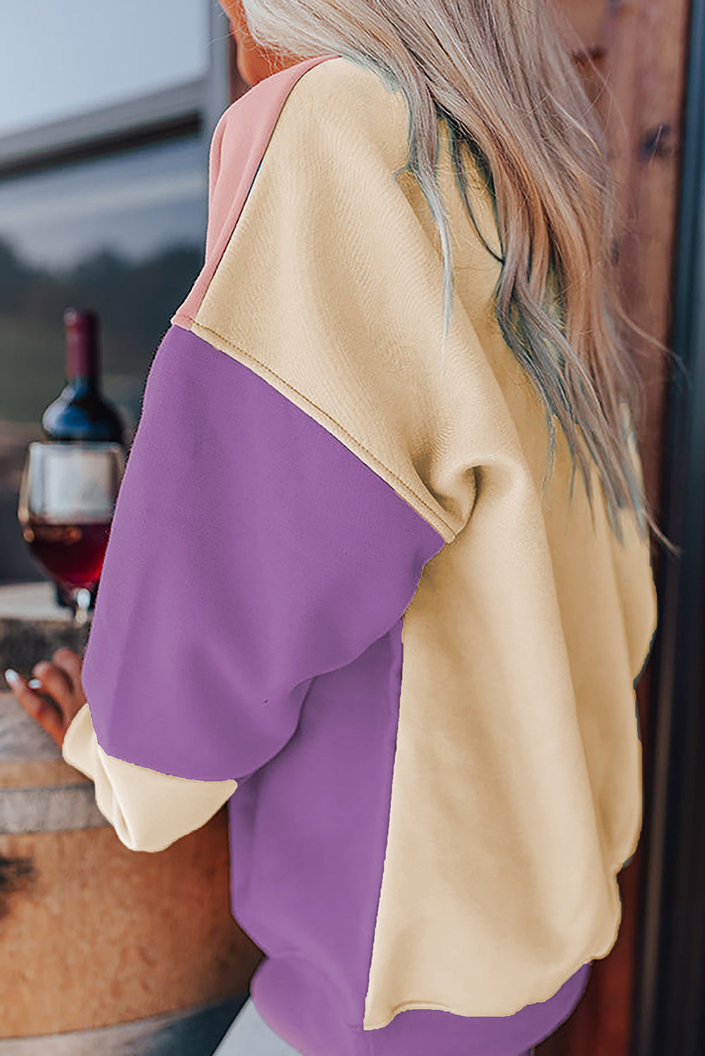 Meadow Mauve Colorblock Patchwork Drop Shoulder Sweatshirt-Tops/Sweatshirts & Hoodies-[Adult]-[Female]-2022 Online Blue Zone Planet