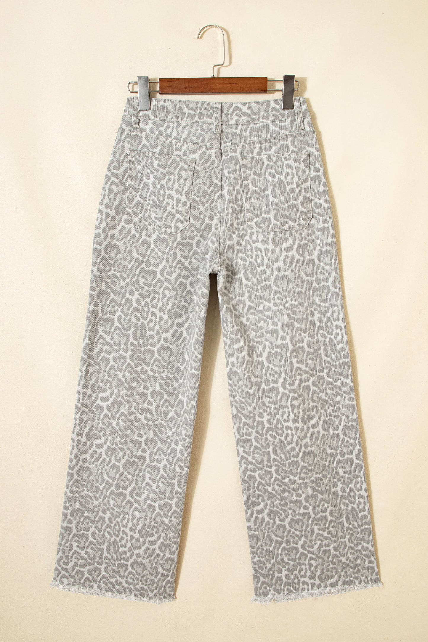 Gray Leopard Frayed Edge Wide Leg High Waist Jeans-Bottoms/Jeans-[Adult]-[Female]-2022 Online Blue Zone Planet