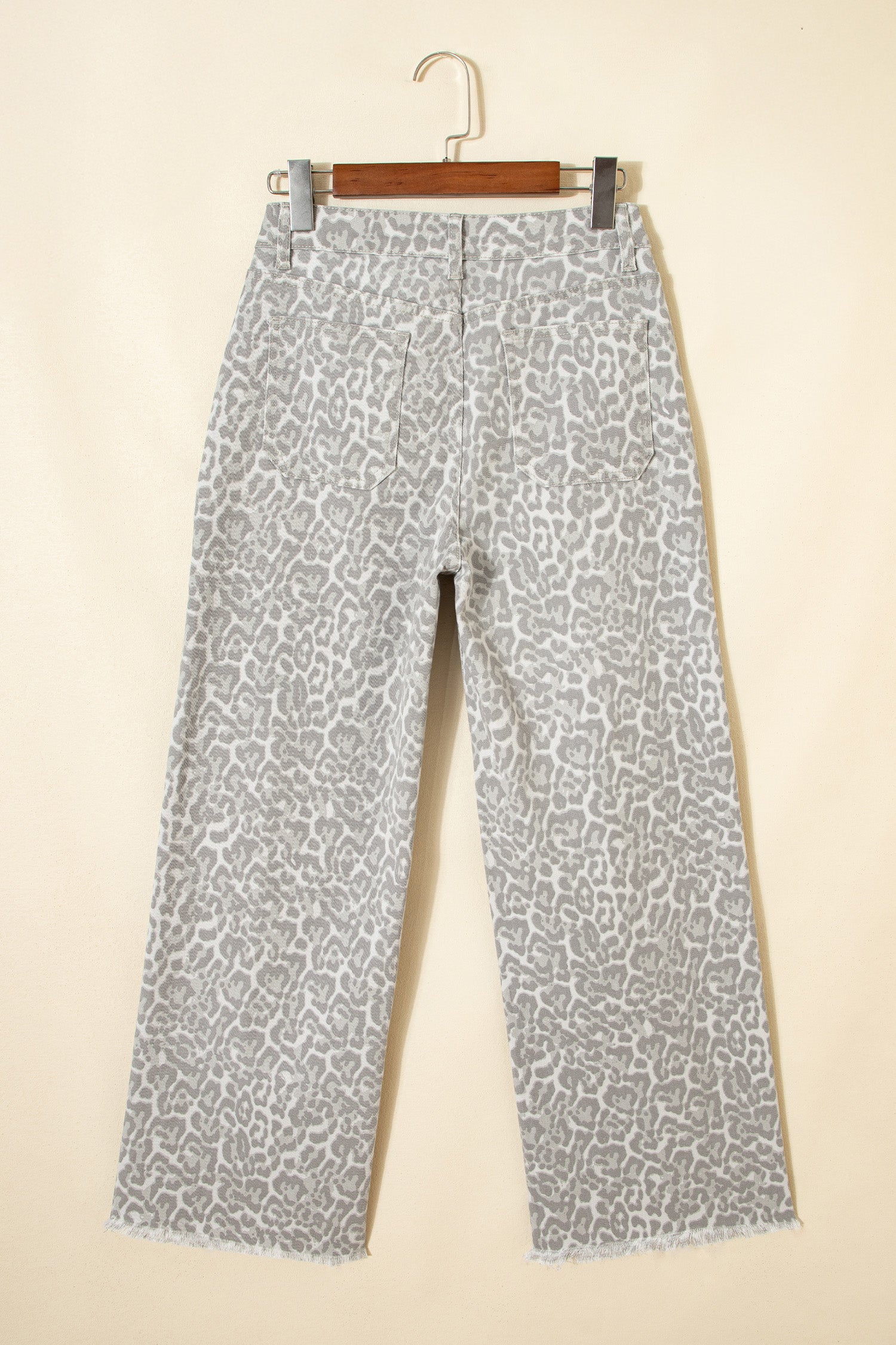 Gray Leopard Frayed Edge Wide Leg High Waist Jeans-Bottoms/Jeans-[Adult]-[Female]-2022 Online Blue Zone Planet