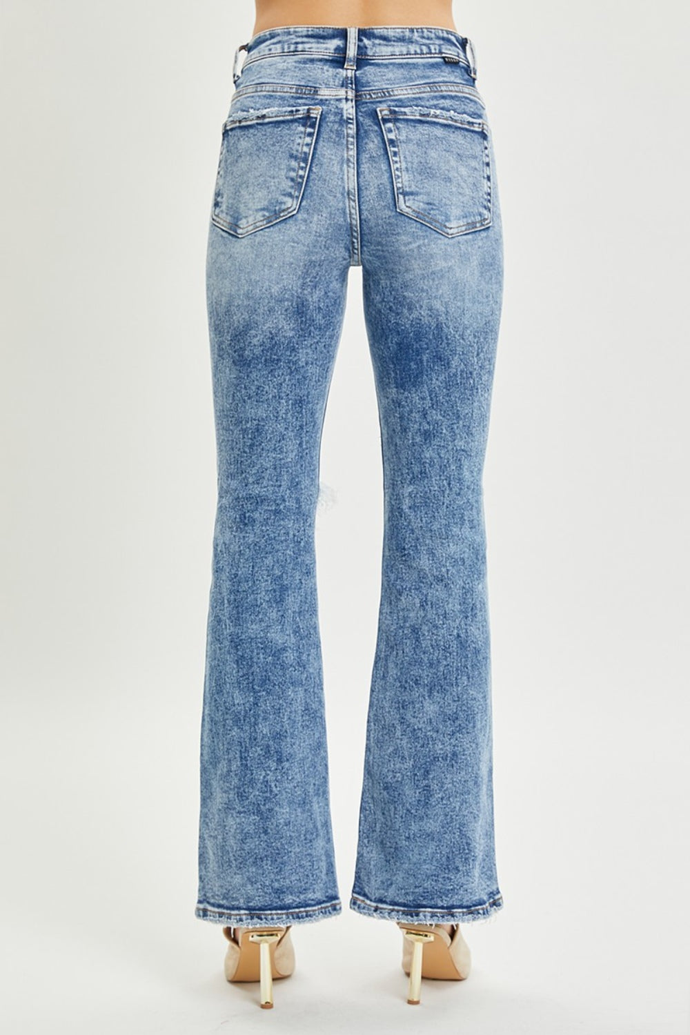 RISEN Full Size High Rise Distressed Flare Jeans-BOTTOMS SIZES SMALL MEDIUM LARGE-[Adult]-[Female]-2022 Online Blue Zone Planet