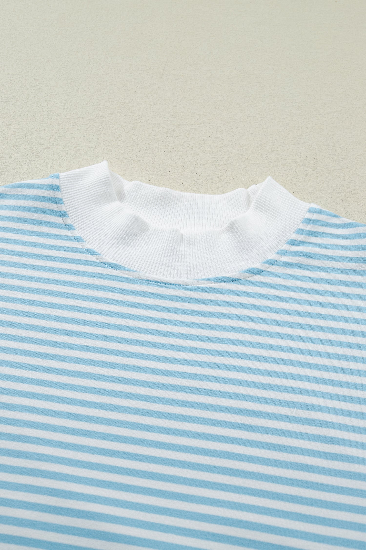 Pink Stripe Cuffed Sleeve Contrast Mock Neck Tee Casual 2pcs Short Set-Two Piece Sets/Short Sets-[Adult]-[Female]-2022 Online Blue Zone Planet