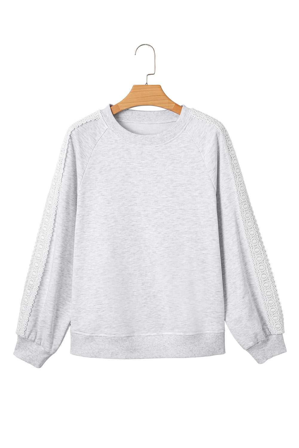 Light Grey Lace Patchwork Raglan Sleeve Crew Neck Sweatshirt-Tops/Sweatshirts & Hoodies-[Adult]-[Female]-2022 Online Blue Zone Planet