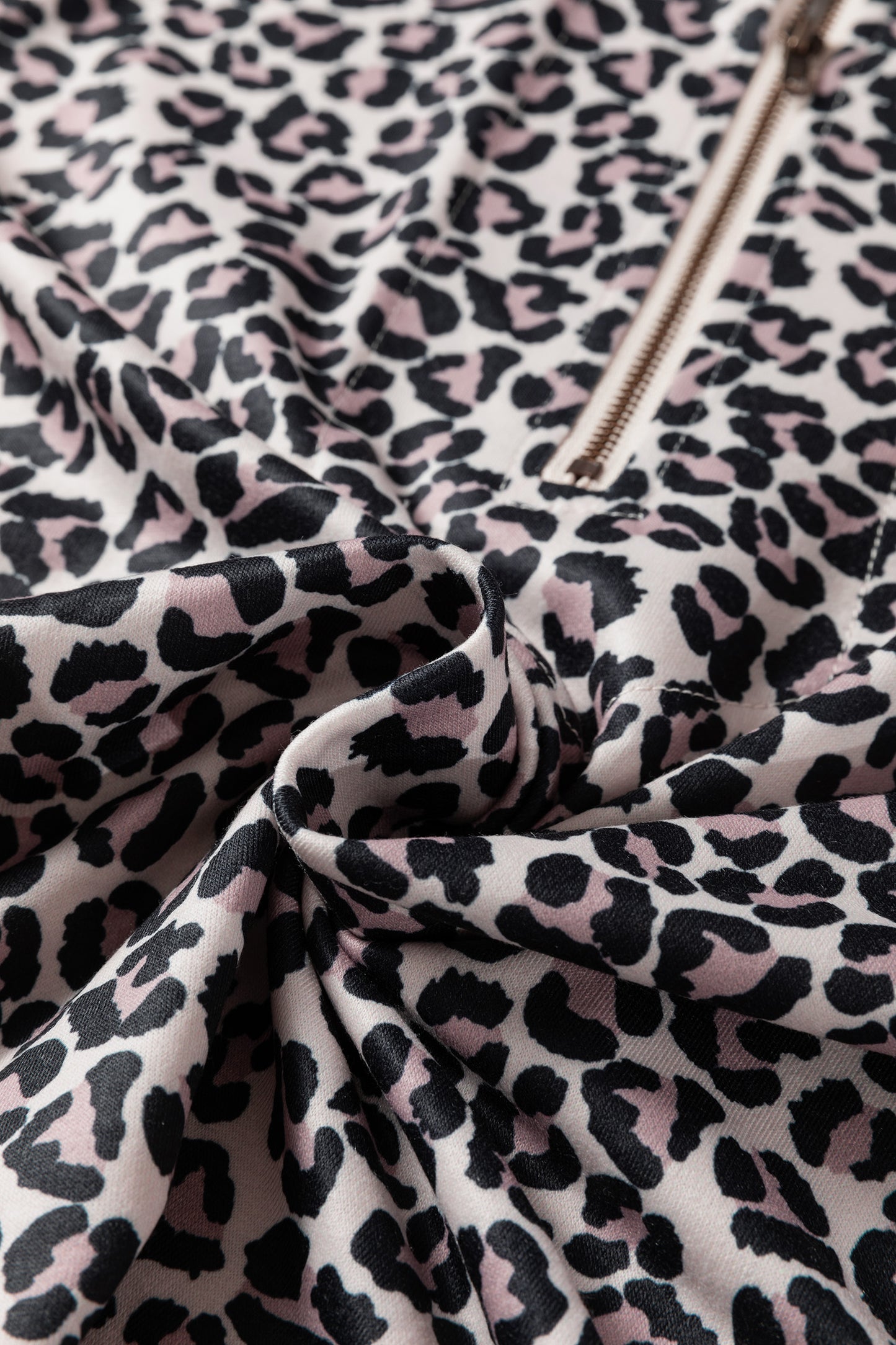 Khaki Leopard Print Half Zip Up Blouse-Tops/Blouses & Shirts-[Adult]-[Female]-2022 Online Blue Zone Planet