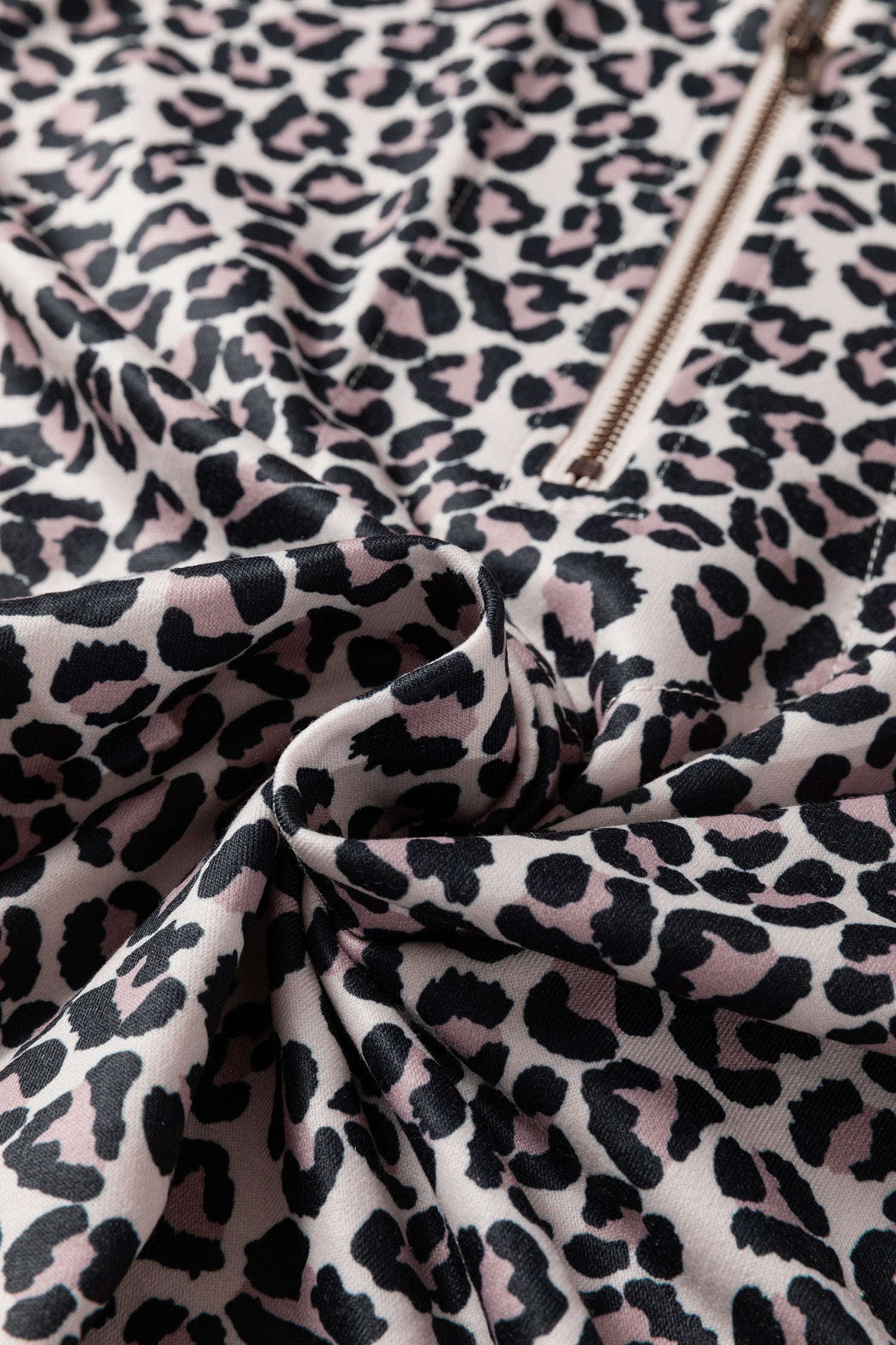 Khaki Leopard Print Half Zip Up Blouse-Tops/Blouses & Shirts-[Adult]-[Female]-2022 Online Blue Zone Planet