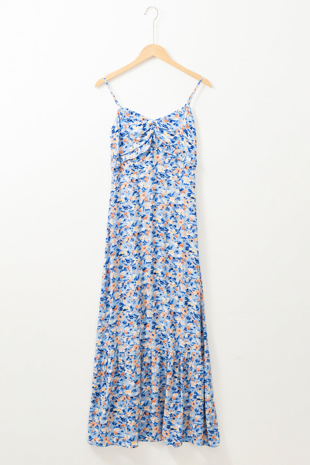 Blue Zone Planet | Sky Blue Floral Print Ruffled Ruched Maxi Dress-TOPS / DRESSES-[Adult]-[Female]-2022 Online Blue Zone Planet