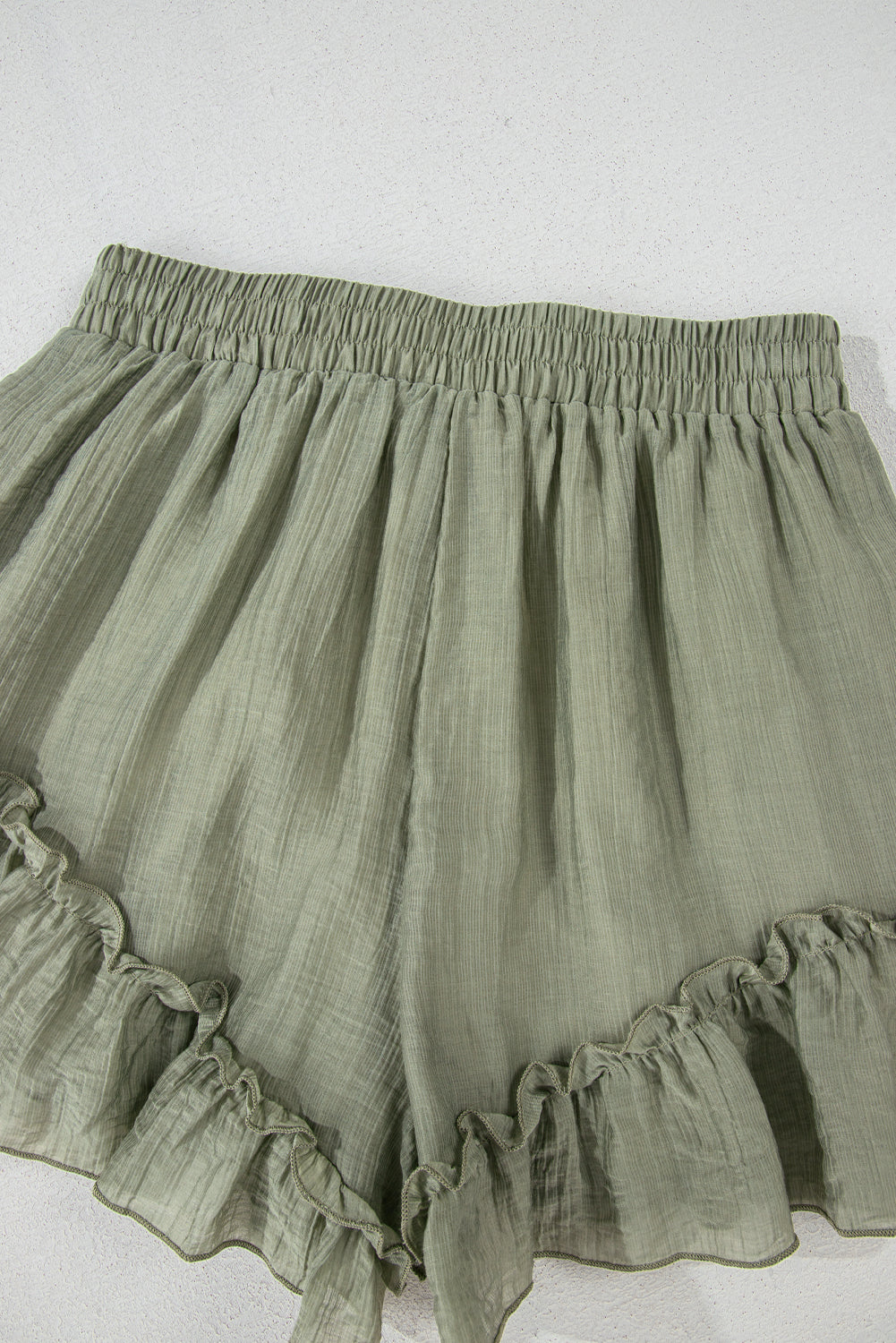 Laurel Green Textured Tie Waist Ruffle Hem Shorts-Bottoms/Casual Shorts-[Adult]-[Female]-2022 Online Blue Zone Planet