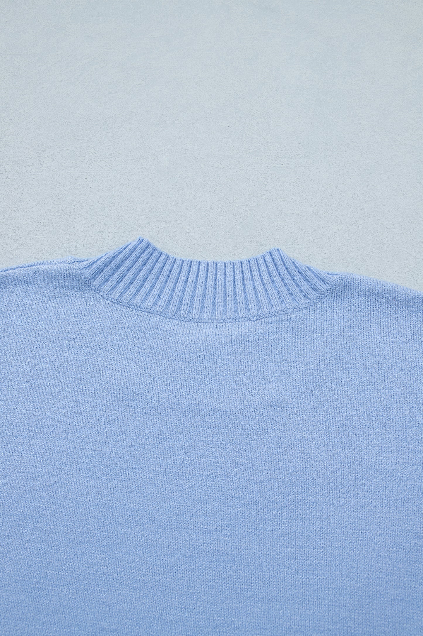 Beau Blue Solid Color Ribbed Trim Round Neck Ruffle Short Sleeve Sweater-TOPS / DRESSES-[Adult]-[Female]-2022 Online Blue Zone Planet