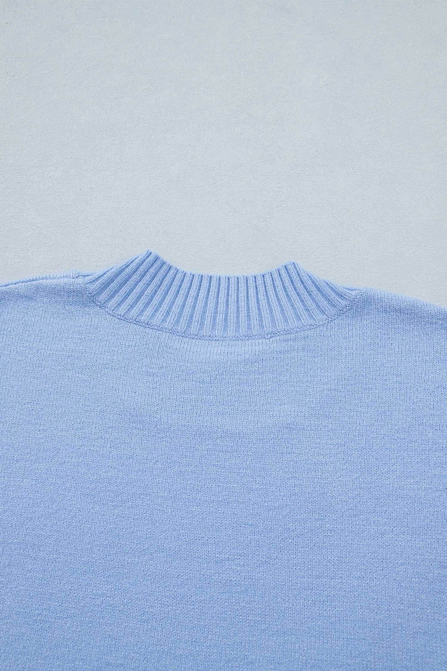 Beau Blue Solid Color Ribbed Trim Round Neck Ruffle Short Sleeve Sweater-TOPS / DRESSES-[Adult]-[Female]-2022 Online Blue Zone Planet