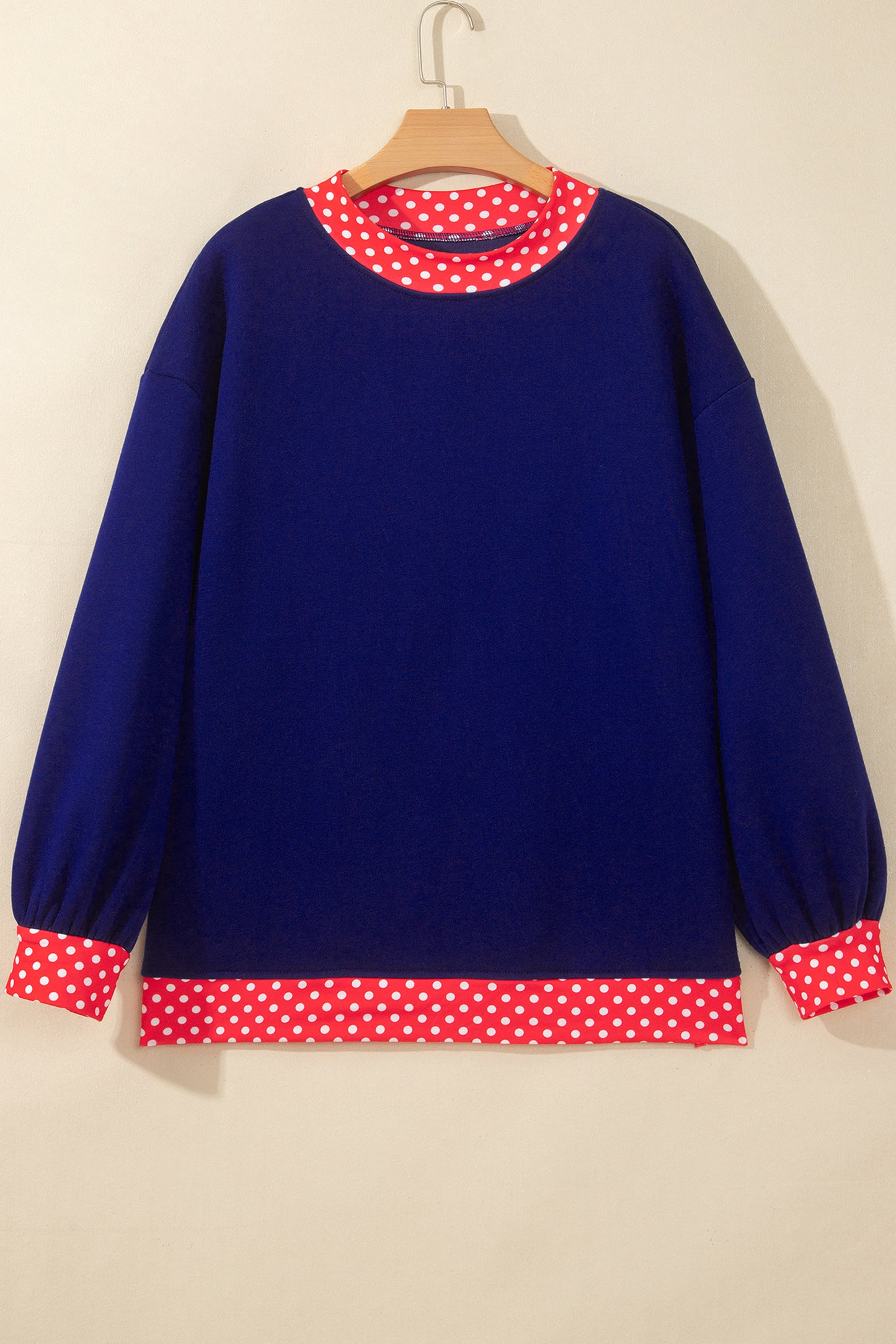 Dirty blue Colorblock Polka Dot Contrast Trim Oversized Sweatshirt-Tops/Sweatshirts & Hoodies-[Adult]-[Female]-2022 Online Blue Zone Planet