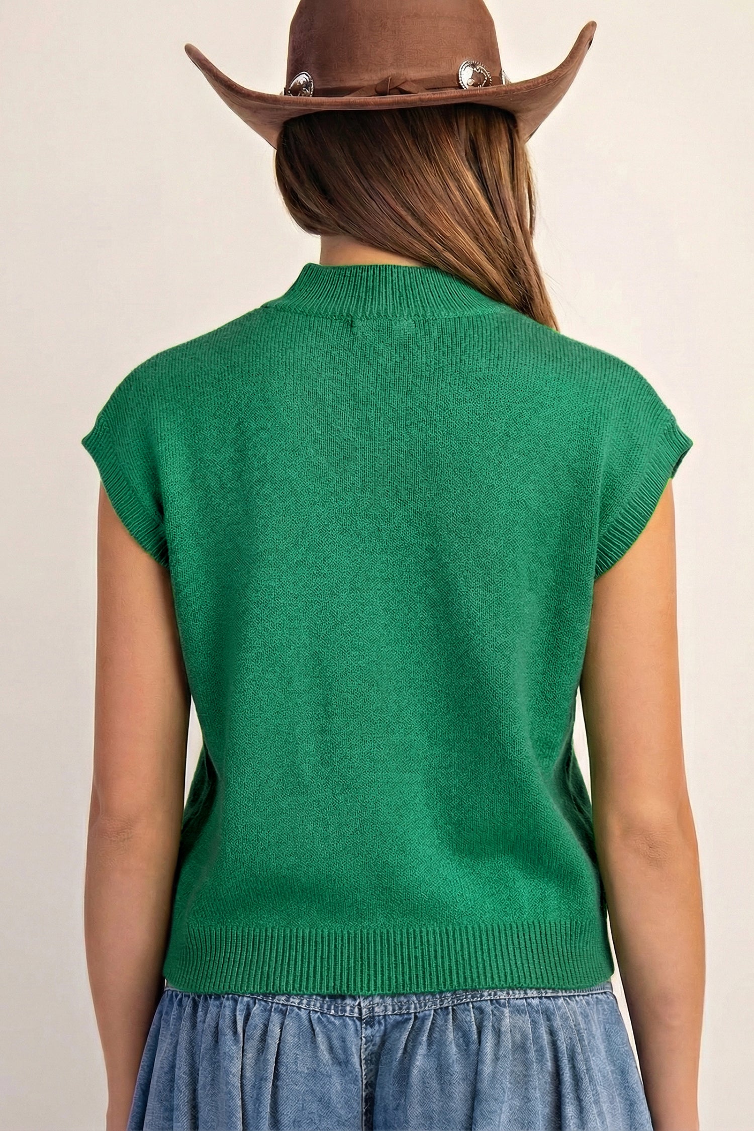 Bright Green Corded Horseshoes Ribbed Trim Mock Neck Short Sleeve Sweater-TOPS / DRESSES-[Adult]-[Female]-2022 Online Blue Zone Planet