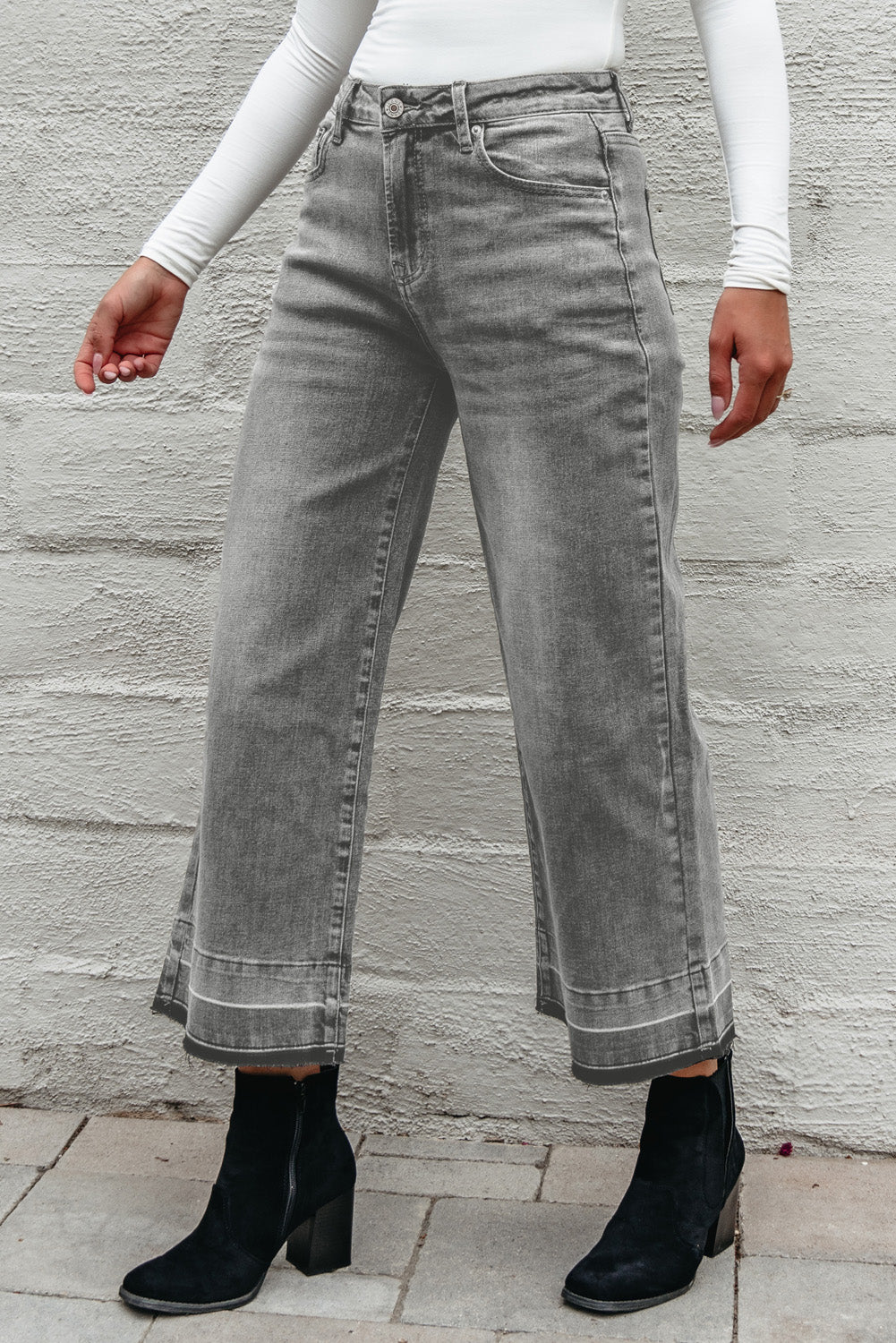 Gray Raw Hem Straight Leg Loose High Waist Jeans-Bottoms/Jeans-[Adult]-[Female]-2022 Online Blue Zone Planet
