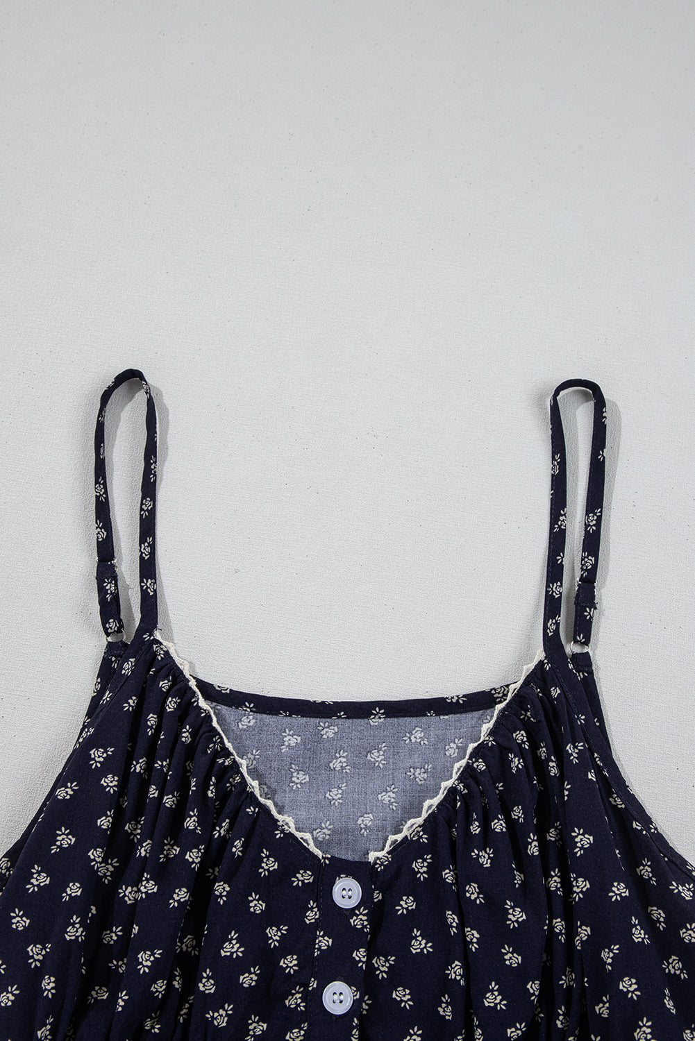 Blue Floral Print Spaghetti Strap Buttoned V Neck Tank Top-Tops/Tank Tops-[Adult]-[Female]-2022 Online Blue Zone Planet