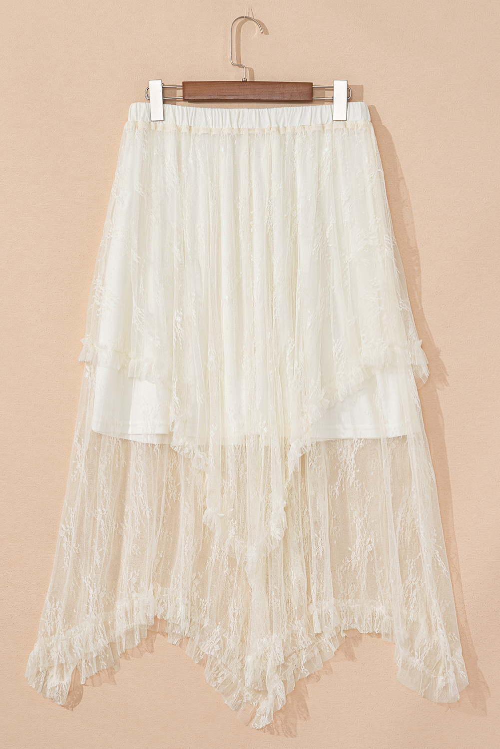 Beige Lace Cascading Tiered High Waist Maxi Skirt-Bottoms/Skirts & Petticoat-[Adult]-[Female]-2022 Online Blue Zone Planet