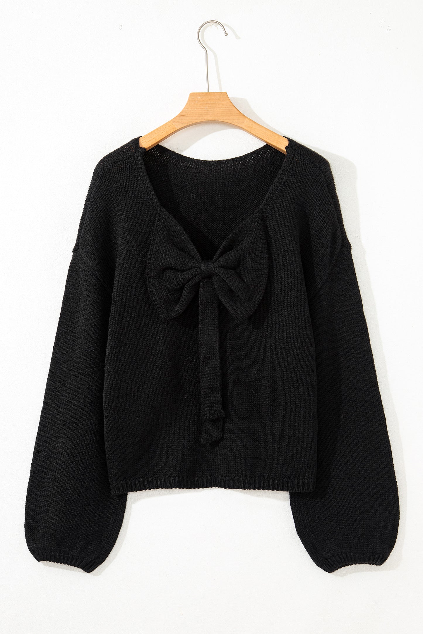 Black Festive Bow Backless Bubble Sleeve Sweater-TOPS / DRESSES-[Adult]-[Female]-2022 Online Blue Zone Planet