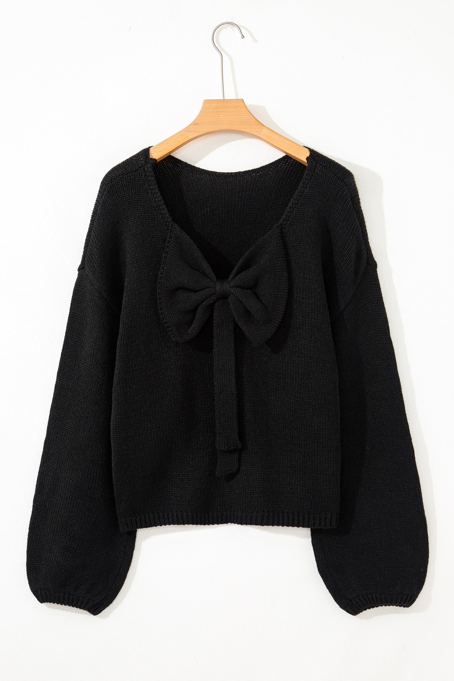 Black Festive Bow Backless Bubble Sleeve Sweater-TOPS / DRESSES-[Adult]-[Female]-2022 Online Blue Zone Planet