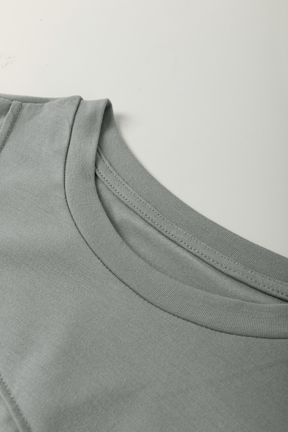Medium Grey Solid Color Toothpick Stripe Round Neck T Shirt-Tops/Tops & Tees-[Adult]-[Female]-2022 Online Blue Zone Planet