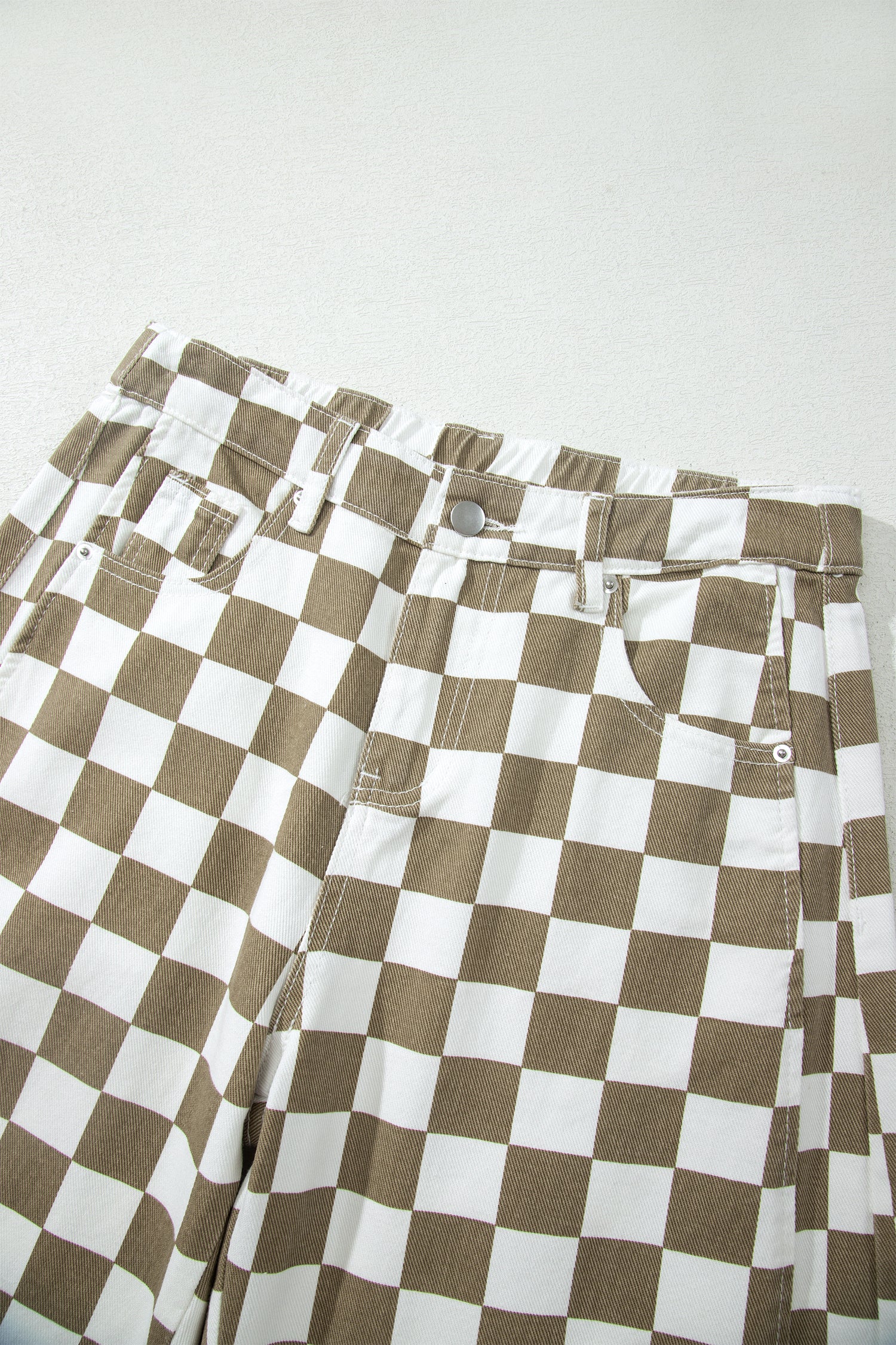 White Checkered Print Denim Barrel Pants-Bottoms/Pants & Culotte-[Adult]-[Female]-2022 Online Blue Zone Planet