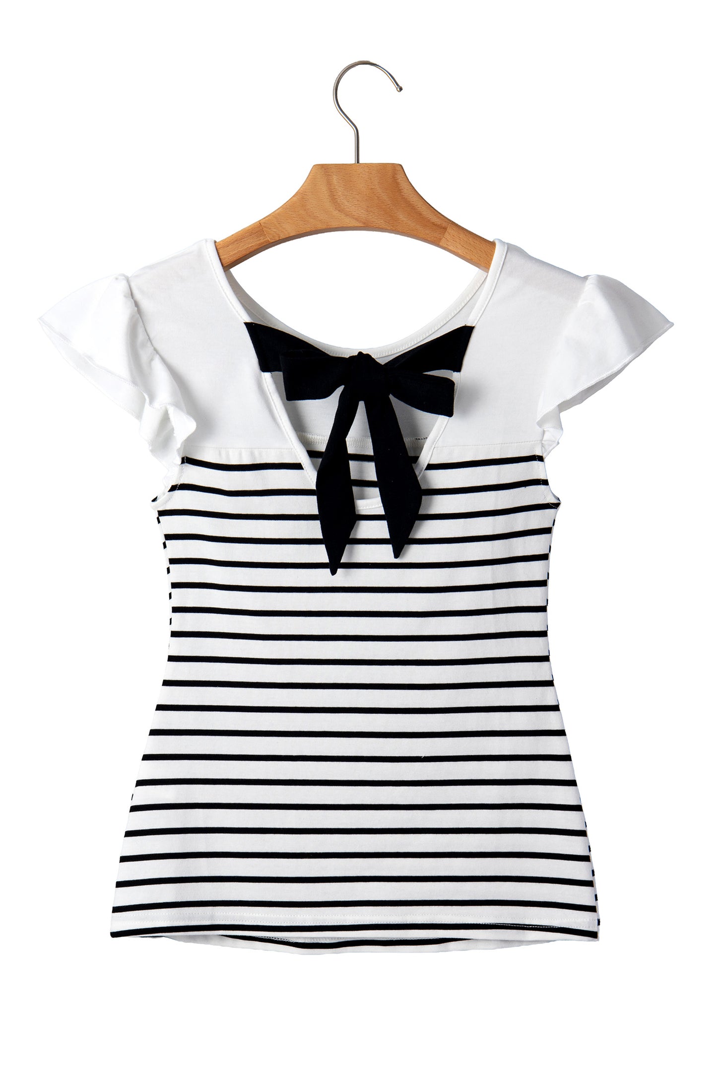 White Stripe Contrast Knot Back Ruffle Trim Tank Top-Tops/Tank Tops-[Adult]-[Female]-2022 Online Blue Zone Planet