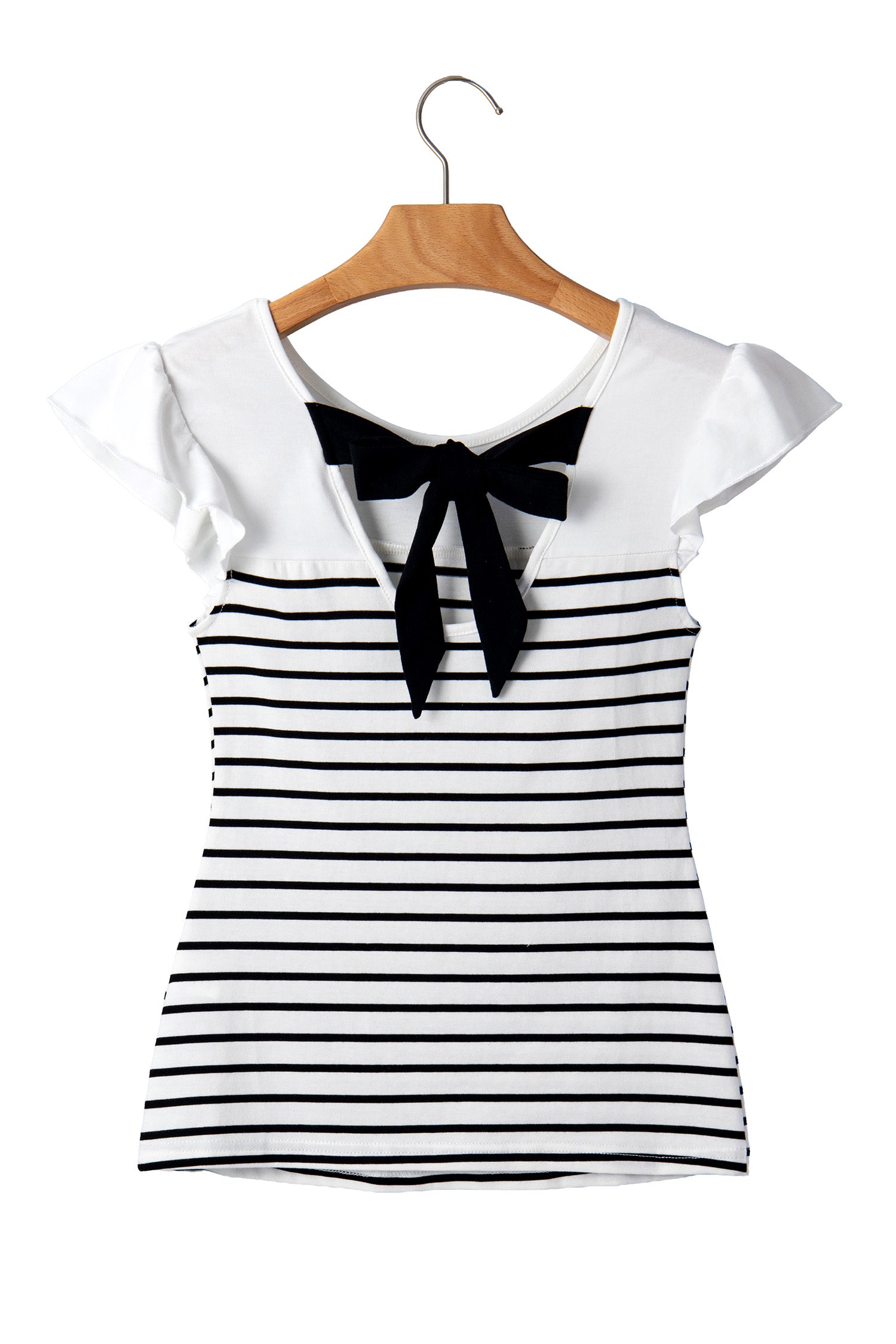White Stripe Contrast Knot Back Ruffle Trim Tank Top-Tops/Tank Tops-[Adult]-[Female]-2022 Online Blue Zone Planet