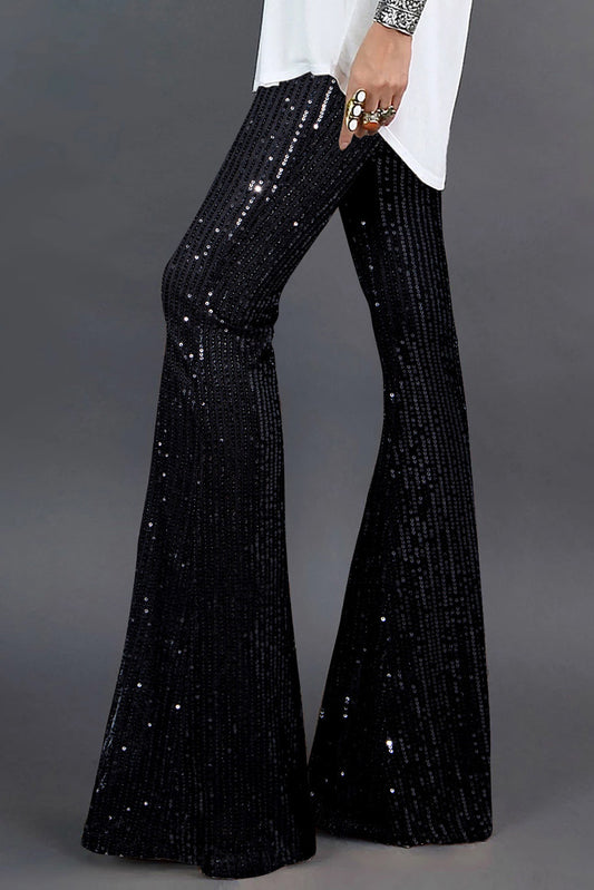 Black Sequin Wide Leg Pants-Bottoms/Pants & Culotte-[Adult]-[Female]-Black-S-2022 Online Blue Zone Planet