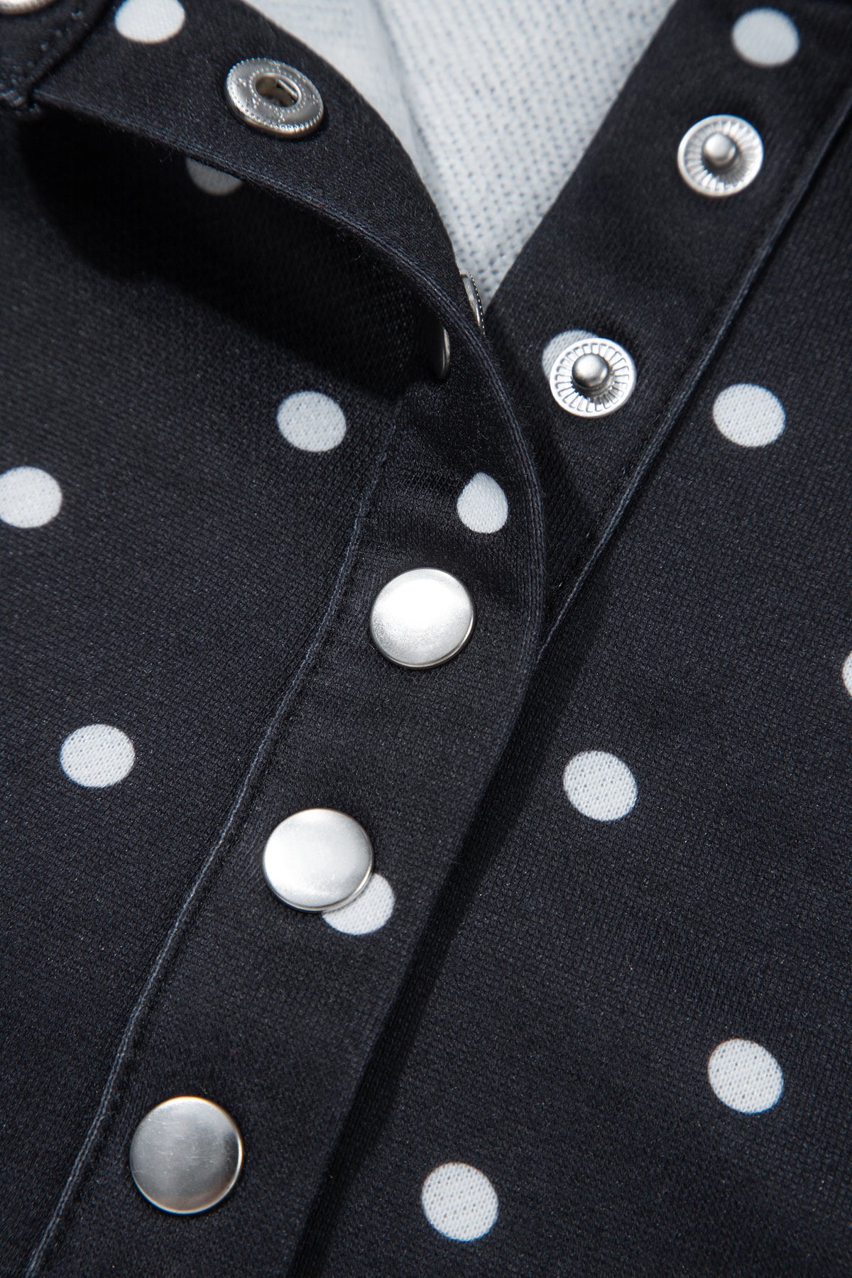 Black Polka Dot Print Metal Button Collar Casual Pullover Sweatshirt-Tops/Sweatshirts & Hoodies-[Adult]-[Female]-2022 Online Blue Zone Planet
