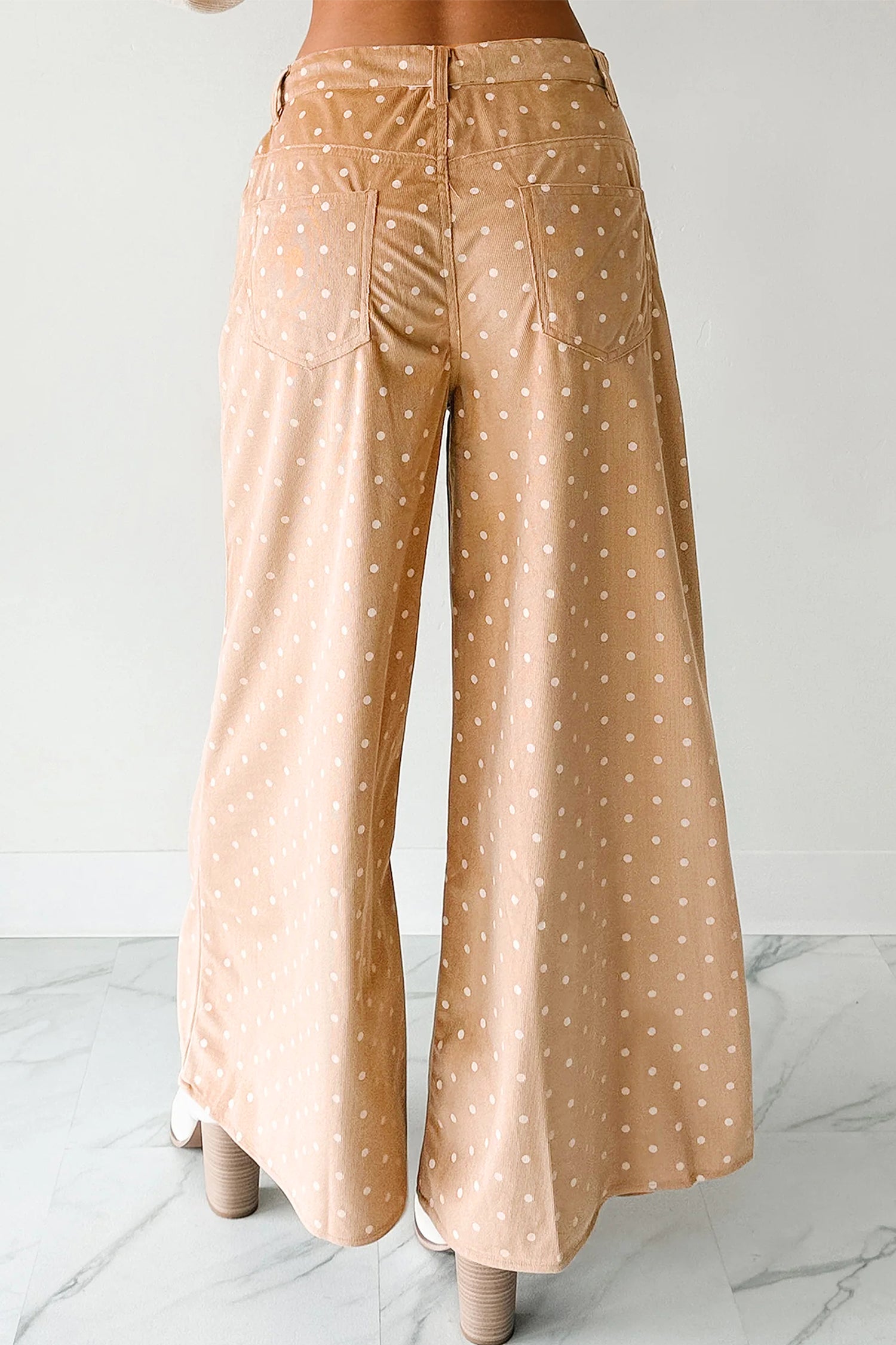 Khaki Polka Dot Print Drawstring Wide Leg Pants-Bottoms/Pants & Culotte-[Adult]-[Female]-2022 Online Blue Zone Planet
