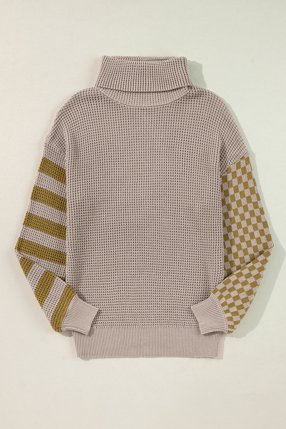 Striped & Checkered Turtleneck Dropped Shoulder Sweater-TOPS / DRESSES-[Adult]-[Female]-2022 Online Blue Zone Planet