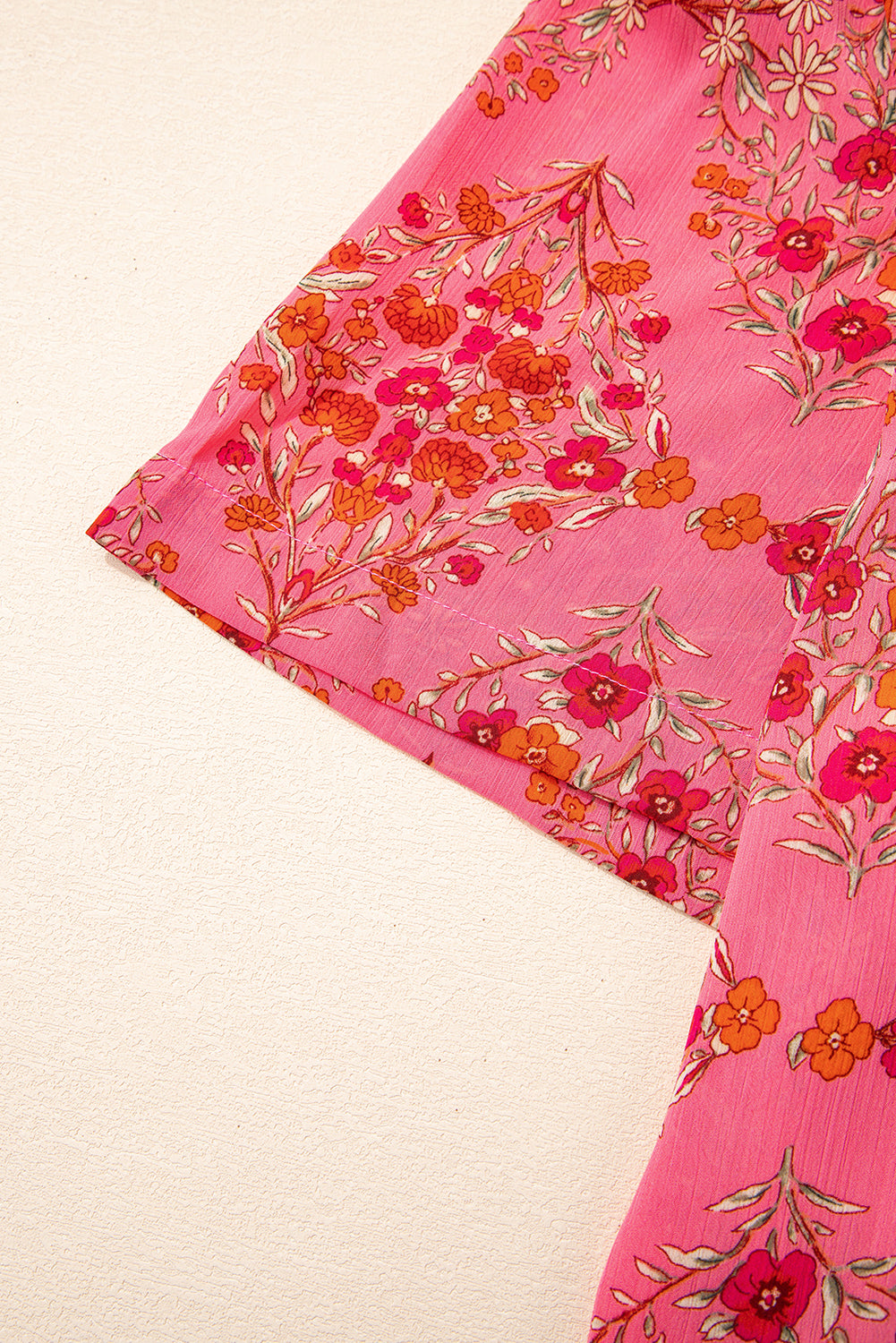 Rose Red Floral Print Wide Short Sleeve Loose Shirt-Tops/Blouses & Shirts-[Adult]-[Female]-2022 Online Blue Zone Planet