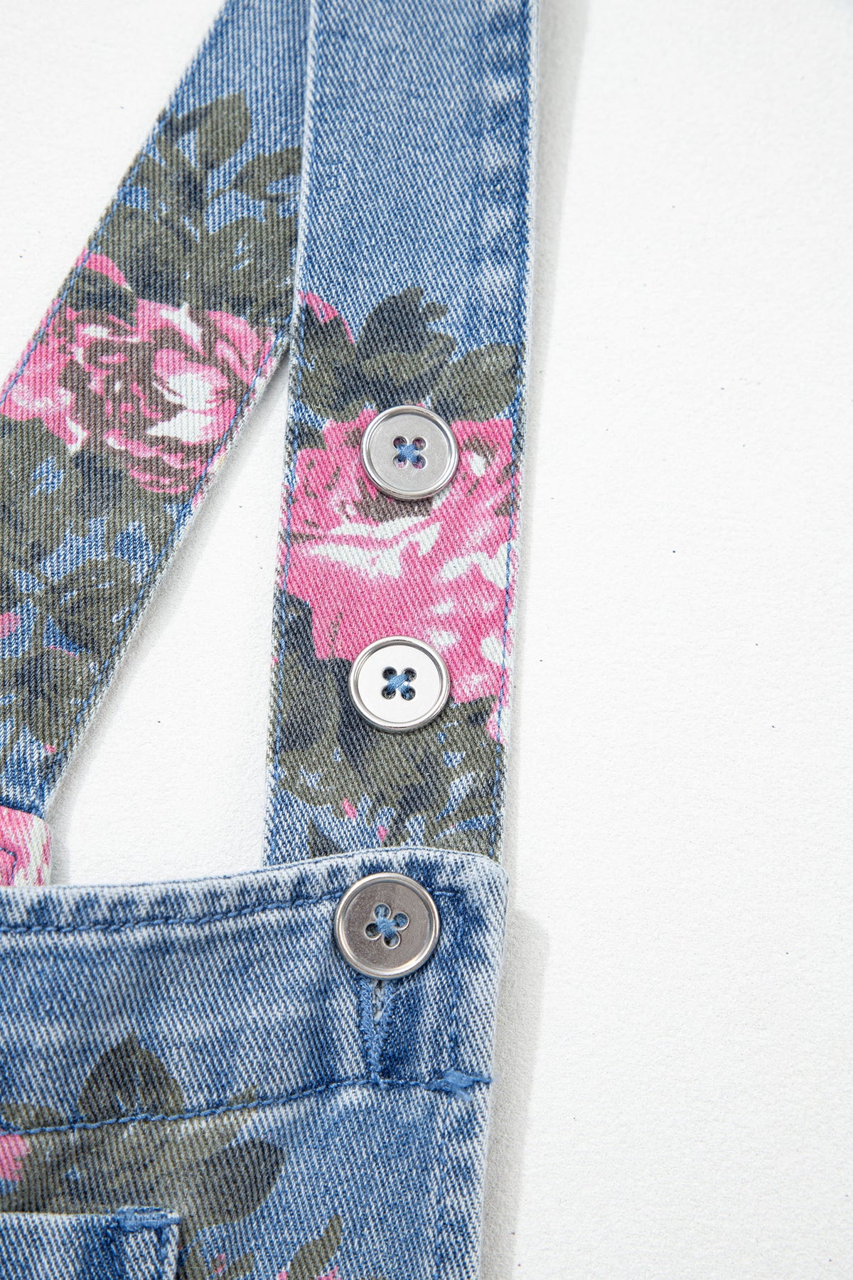 Myosotis Floral Print Denim Shortalls-Bottoms/Jumpsuits & Rompers-[Adult]-[Female]-2022 Online Blue Zone Planet