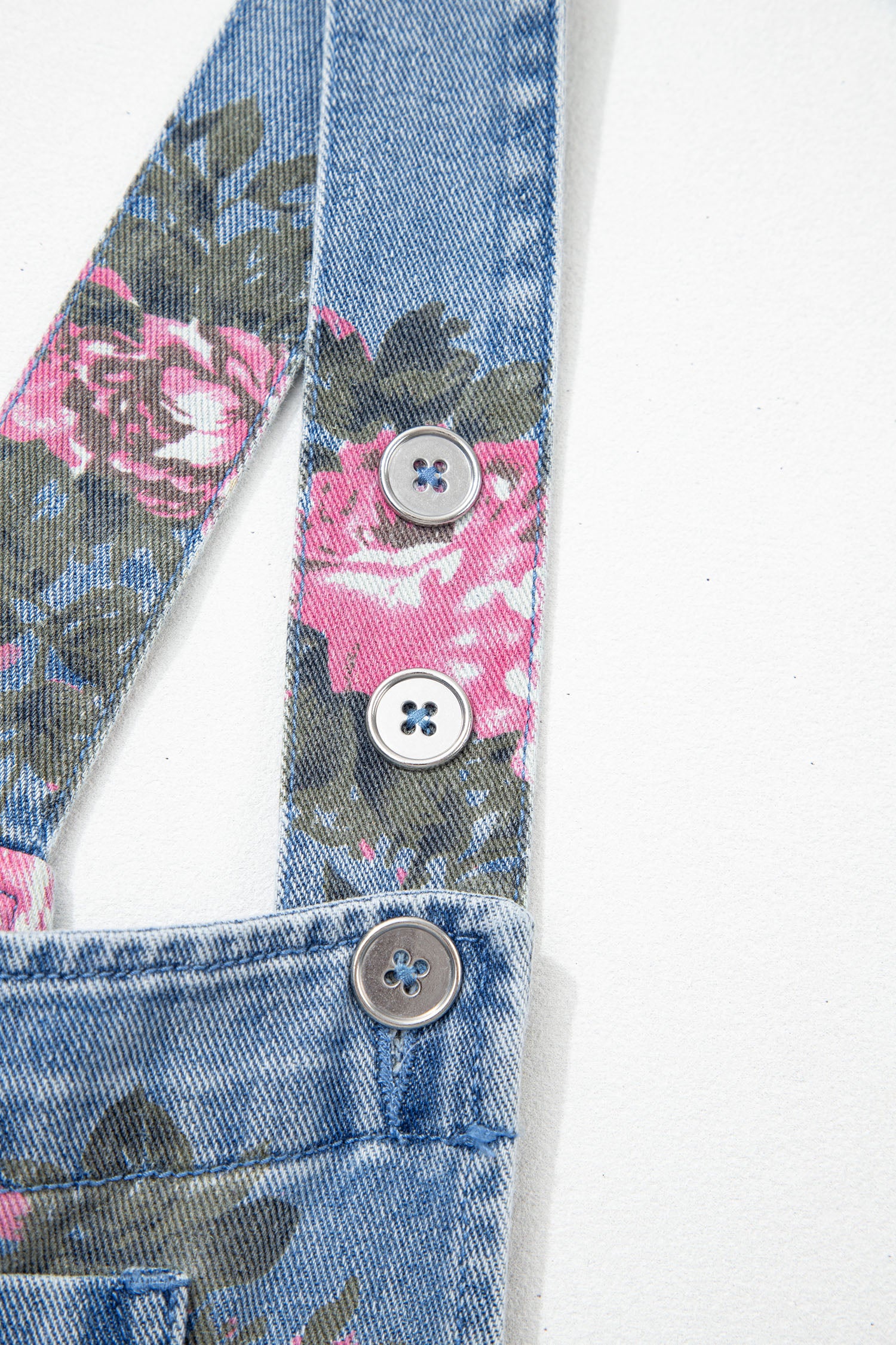 Myosotis Floral Print Denim Shortalls-Bottoms/Jumpsuits & Rompers-[Adult]-[Female]-2022 Online Blue Zone Planet