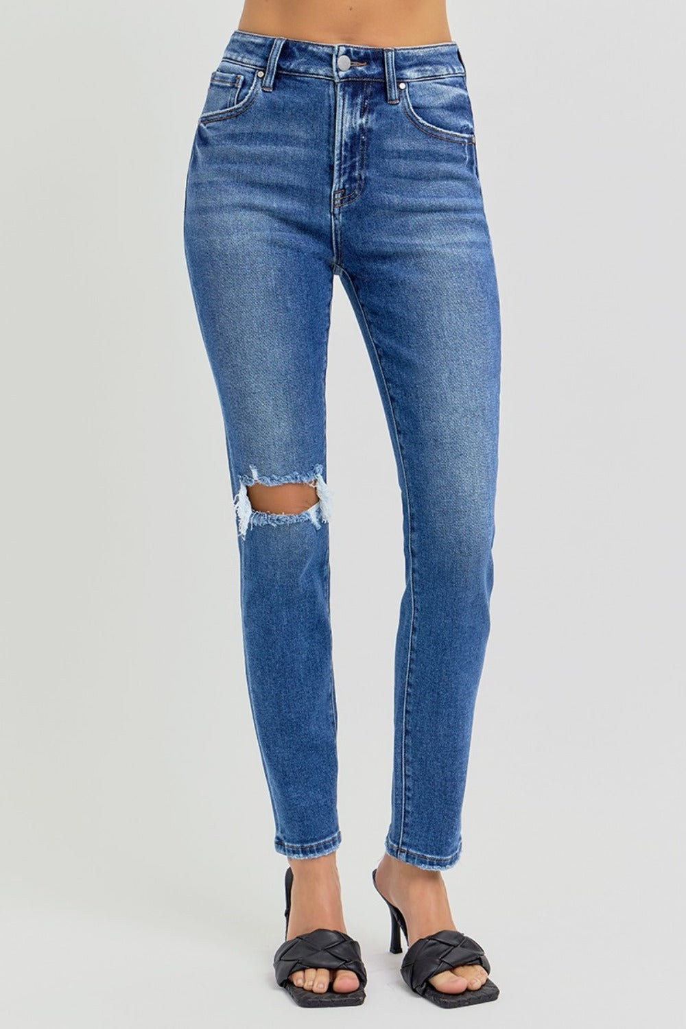 RISEN Full Size High Rise Ankle Skinny Knee Distressed Jeans-TOPS / DRESSES-[Adult]-[Female]-2022 Online Blue Zone Planet