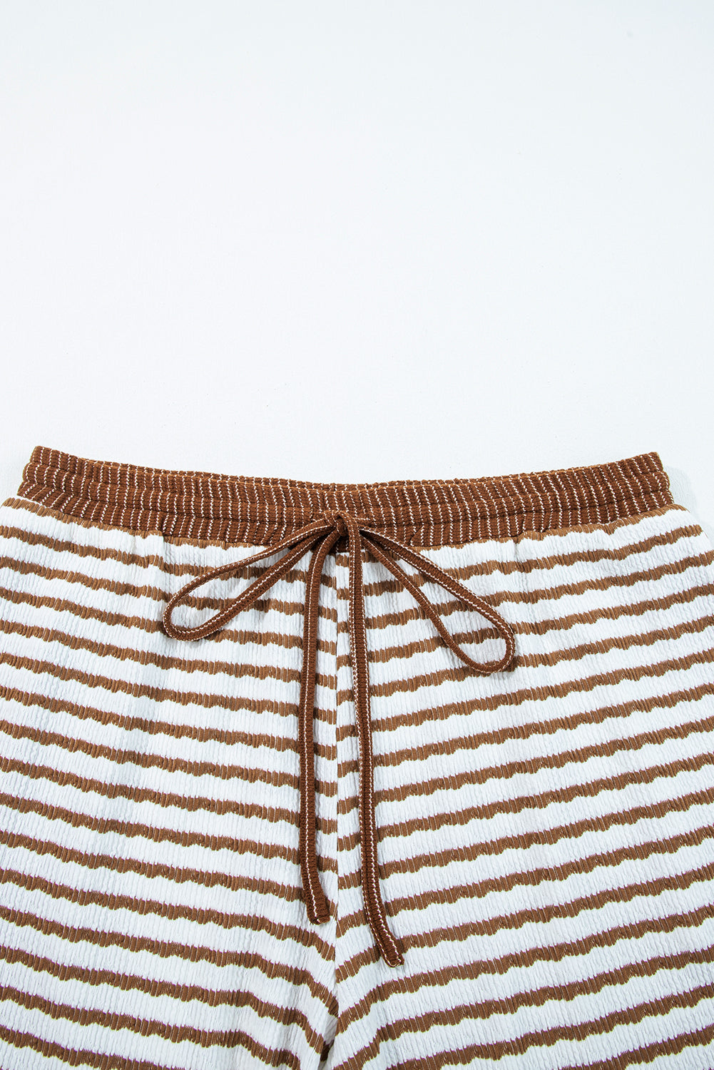 Khaki Stripe Plus Size Collared V Neck Loose Pullover Drawstring Elastic Waist Wide Leg Pant Set-Plus Size/Plus Size Loungewear-[Adult]-[Female]-2022 Online Blue Zone Planet